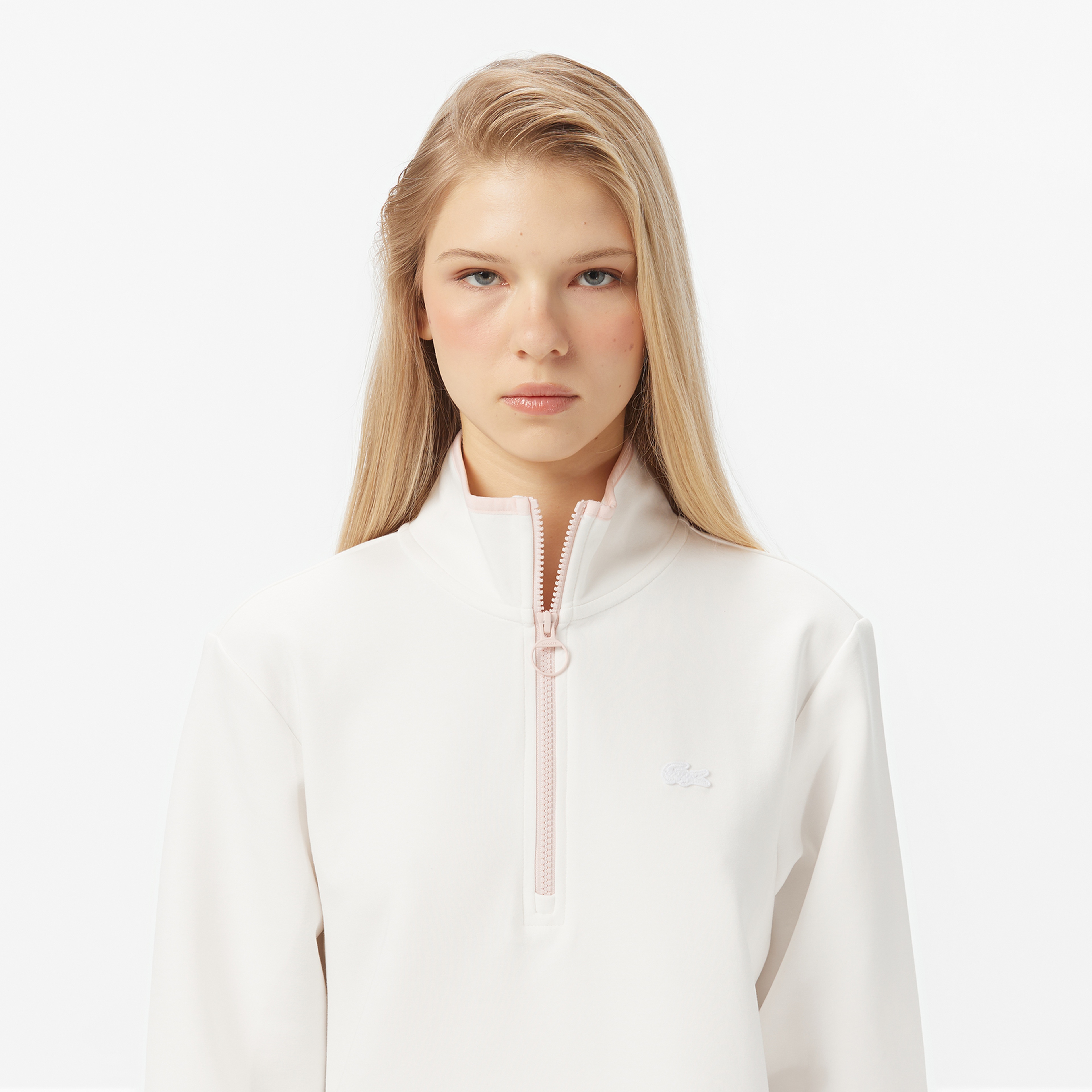 Kadın Regular Fit Yarım Fermuarlı Beyaz Sweatshirt