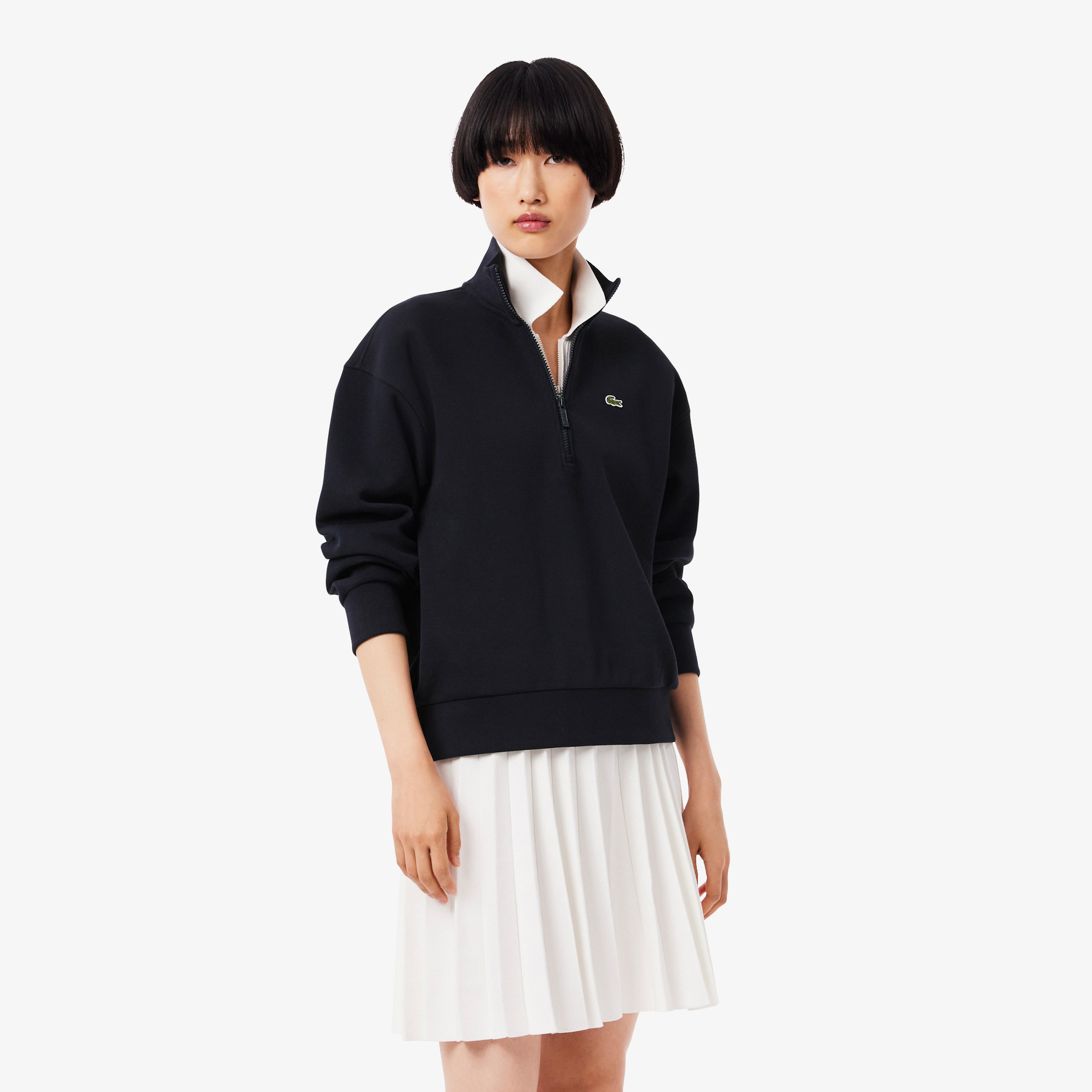 Lacoste Relaxed Fit Yarım Fermuarlı Kadın Lacivert Sweatshirt