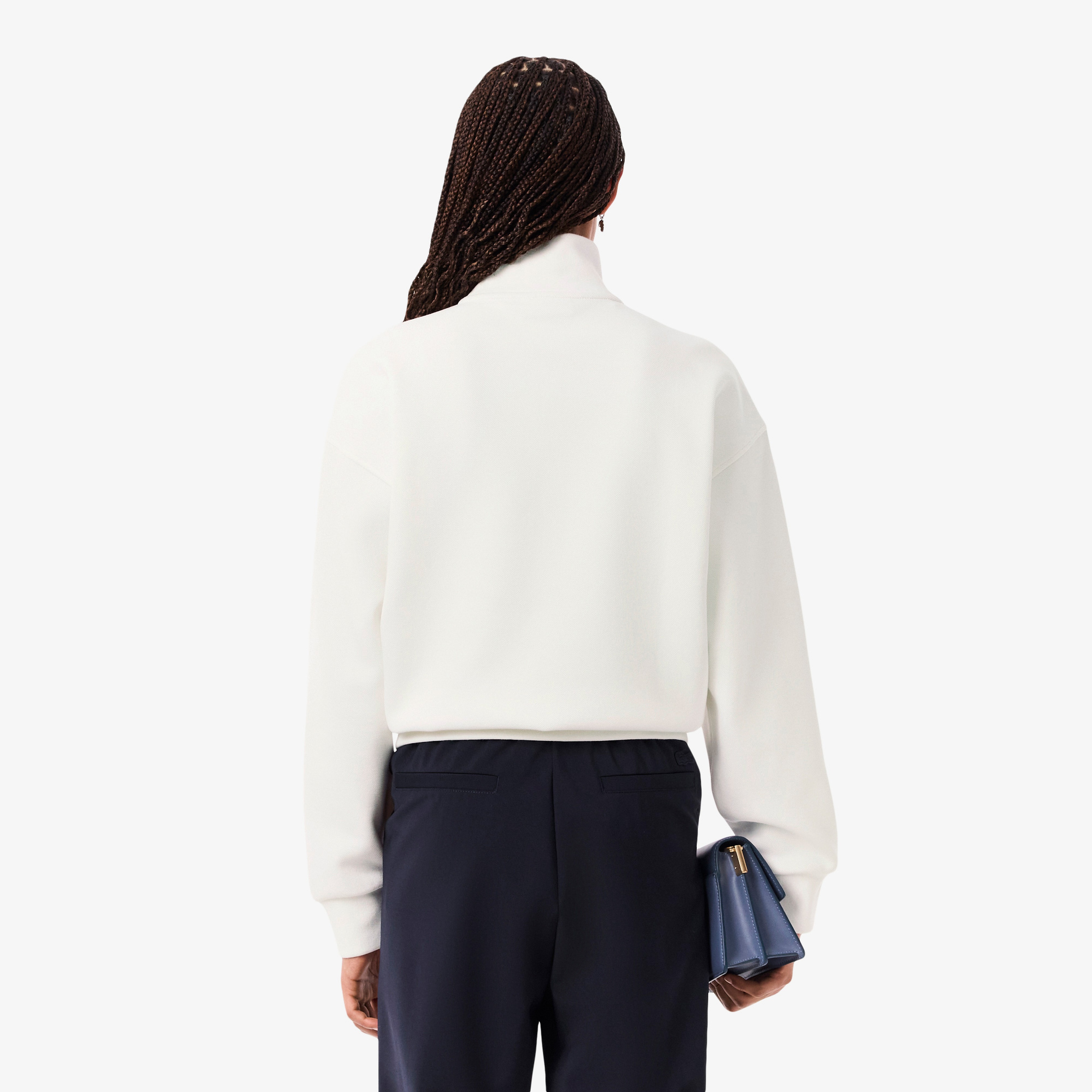 Kadın Relaxed Fit Yarım Fermuarlı Beyaz Sweatshirt