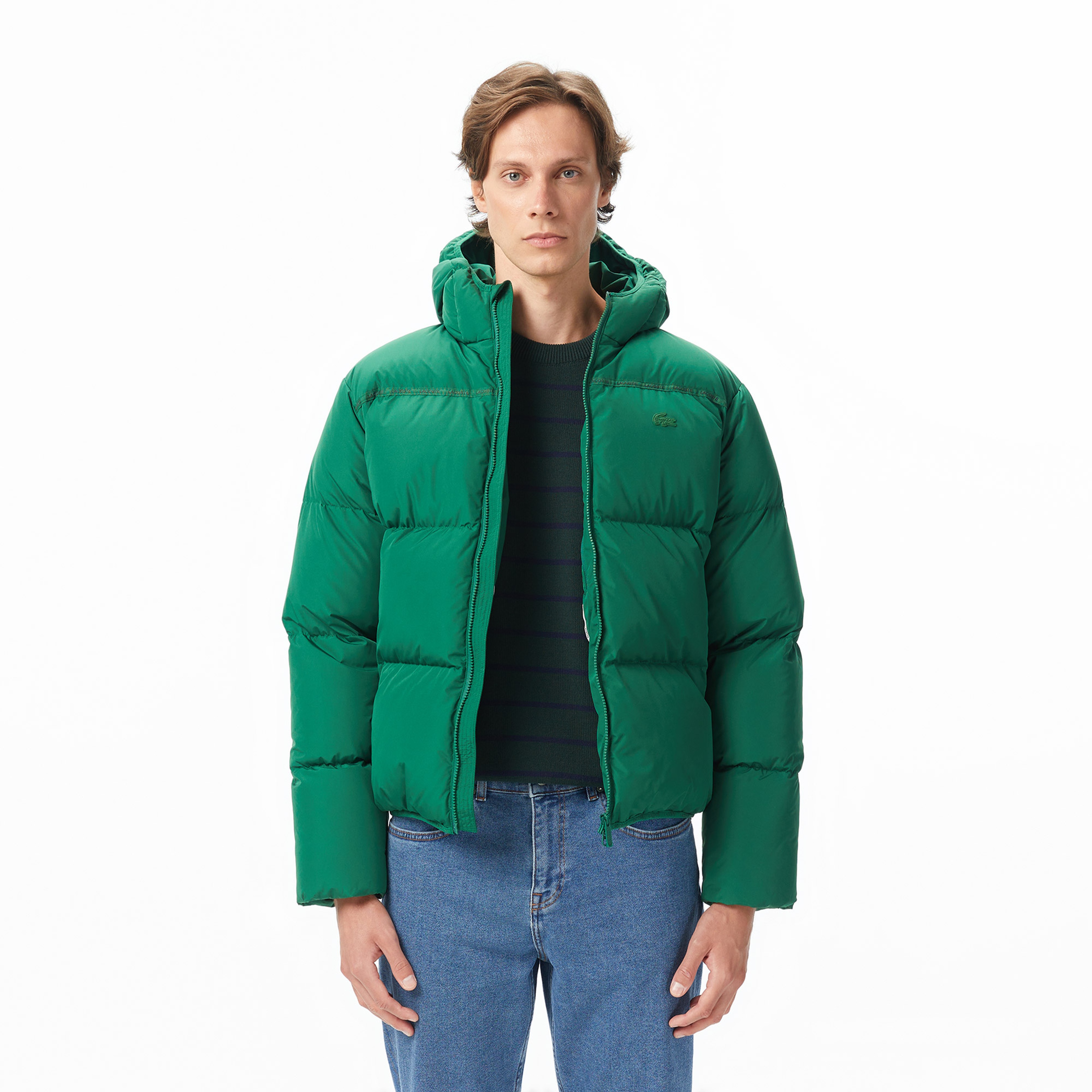 Erkek Relaxed Fit Kapüşonlu Yeşil Mont