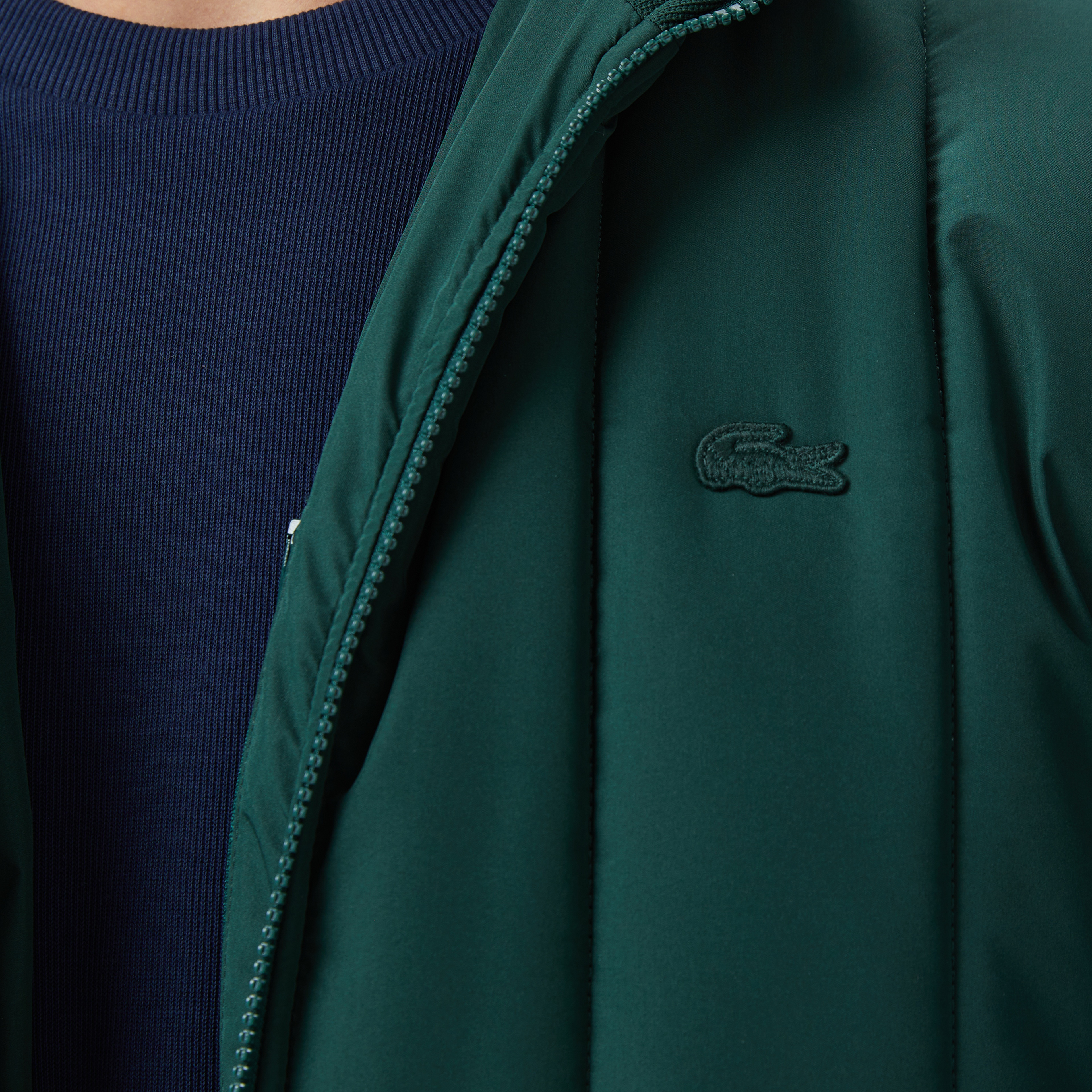 Erkek Dik Yaka Koyu Yeşil Mont