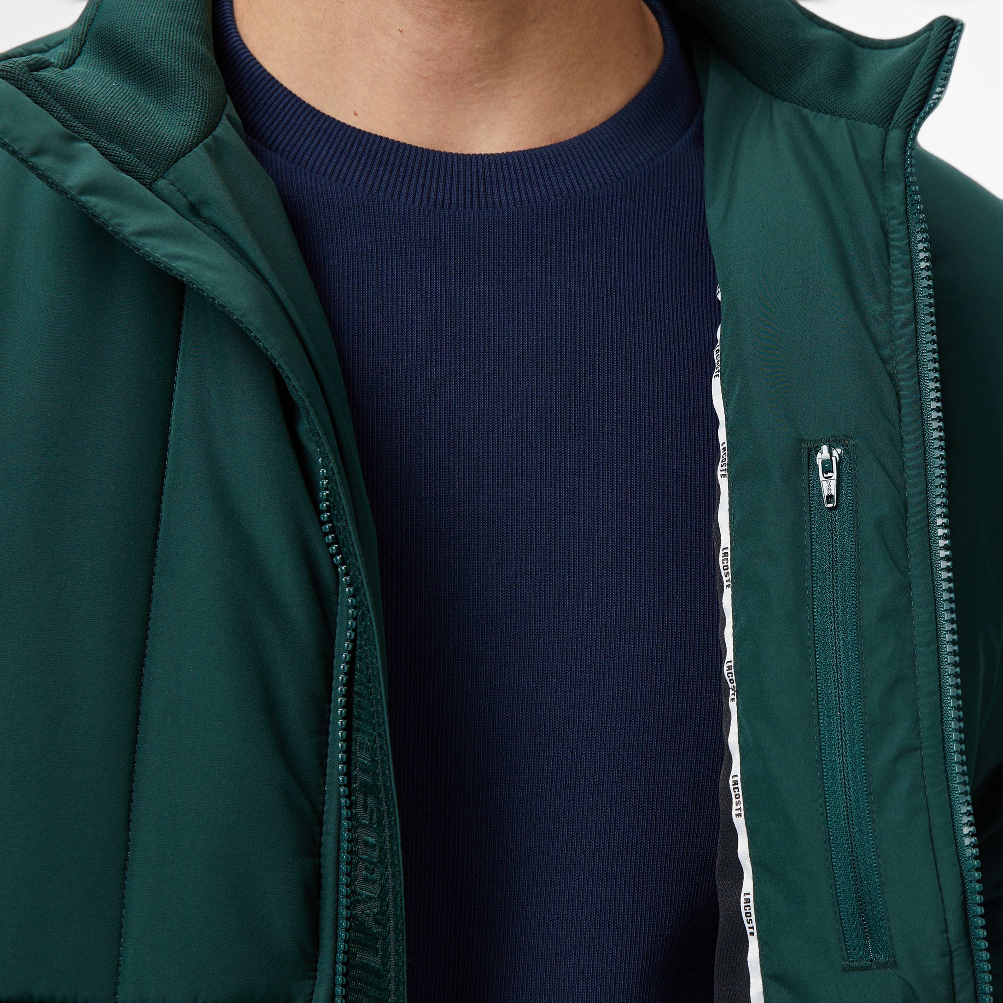 Erkek Dik Yaka Koyu Yeşil Mont