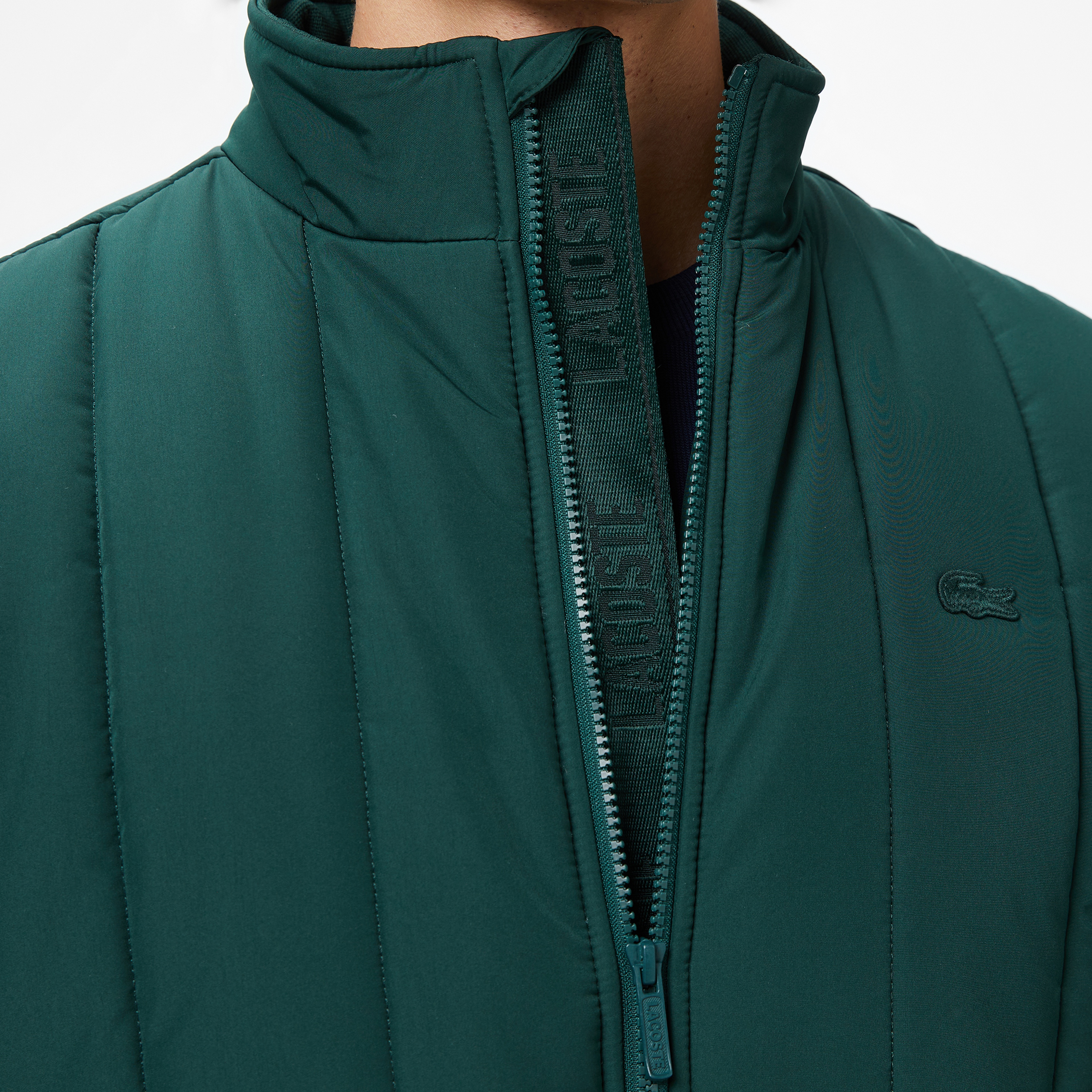 Erkek Dik Yaka Koyu Yeşil Mont