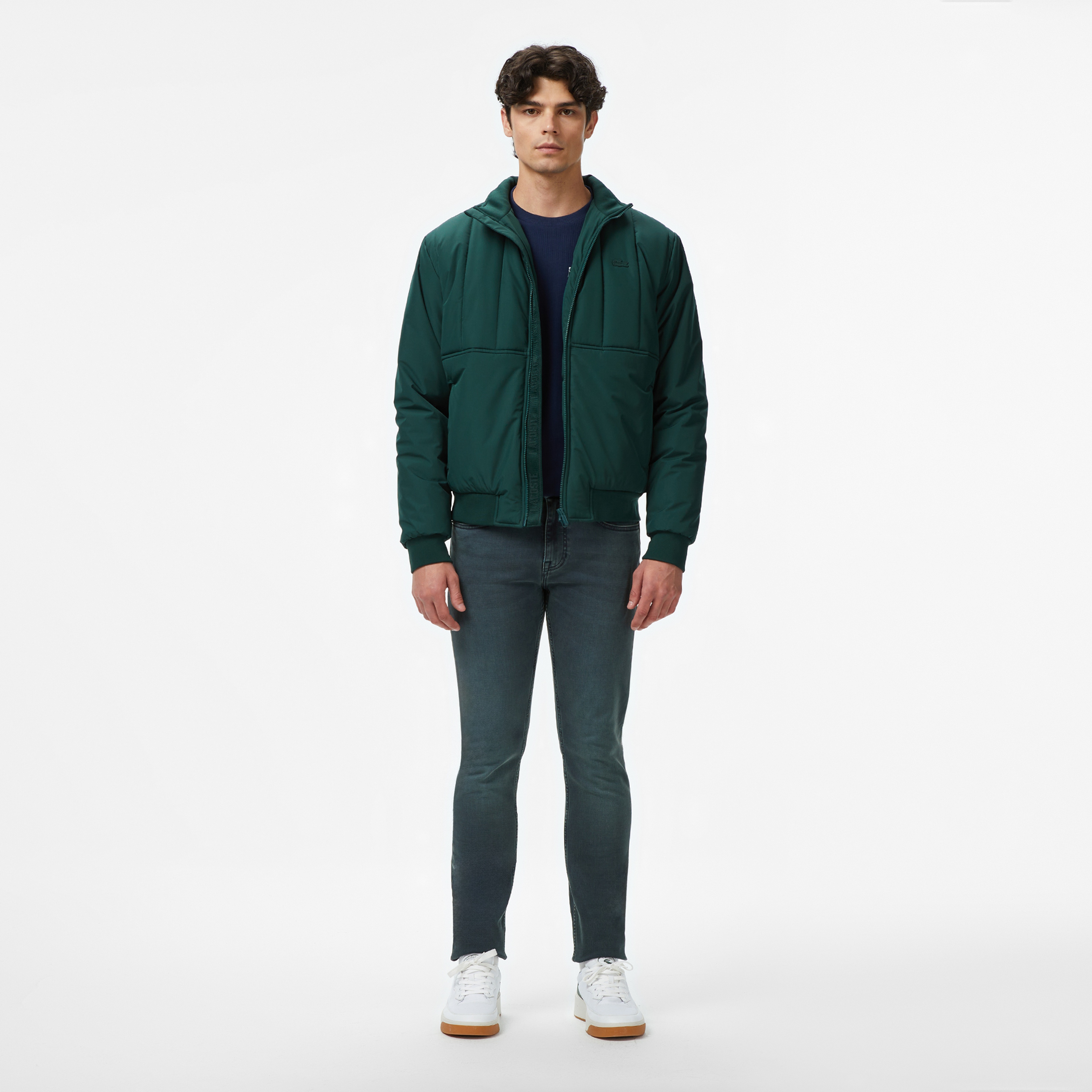 Erkek Dik Yaka Koyu Yeşil Mont