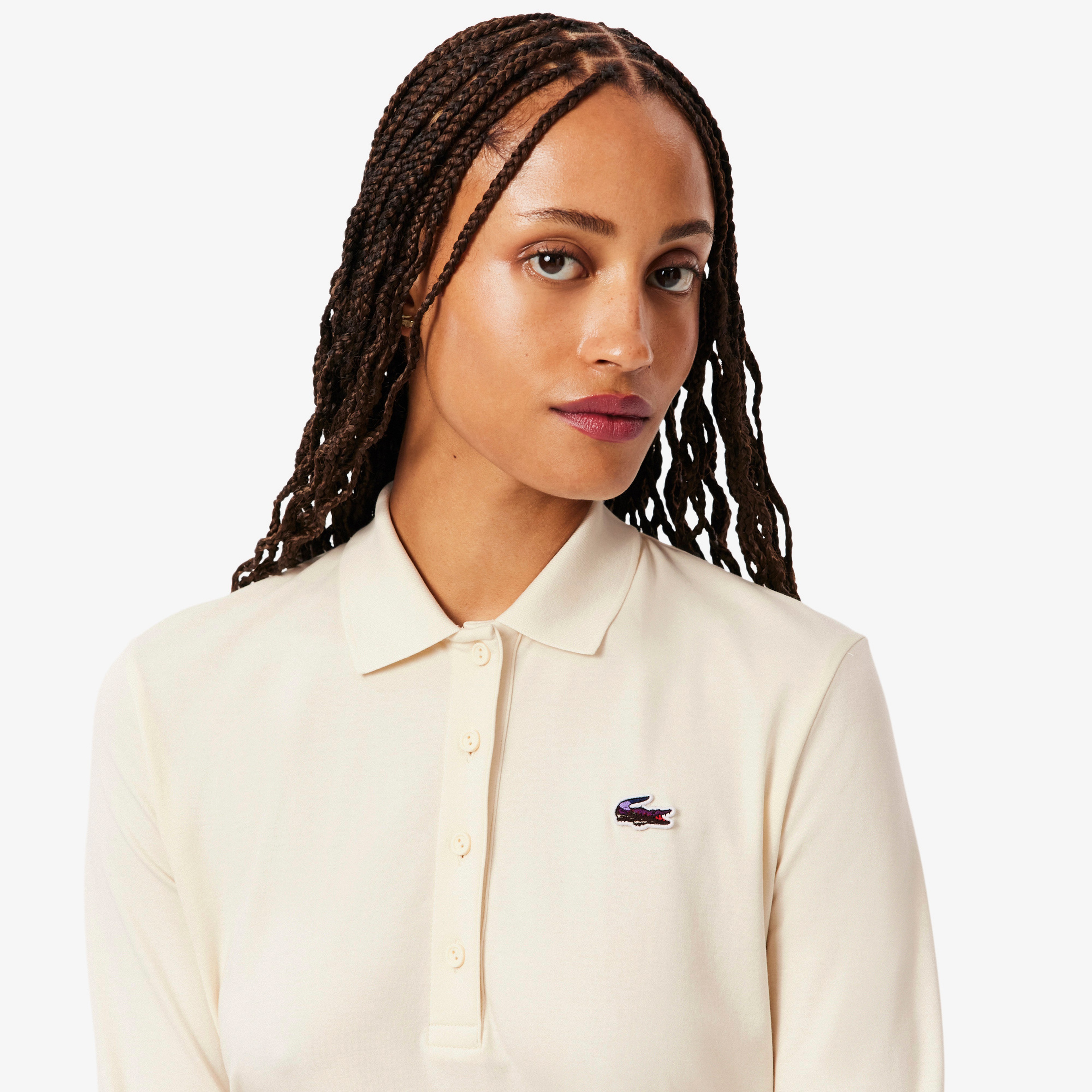 Kadın Regular Fit Uzun Kollu Krem Polo