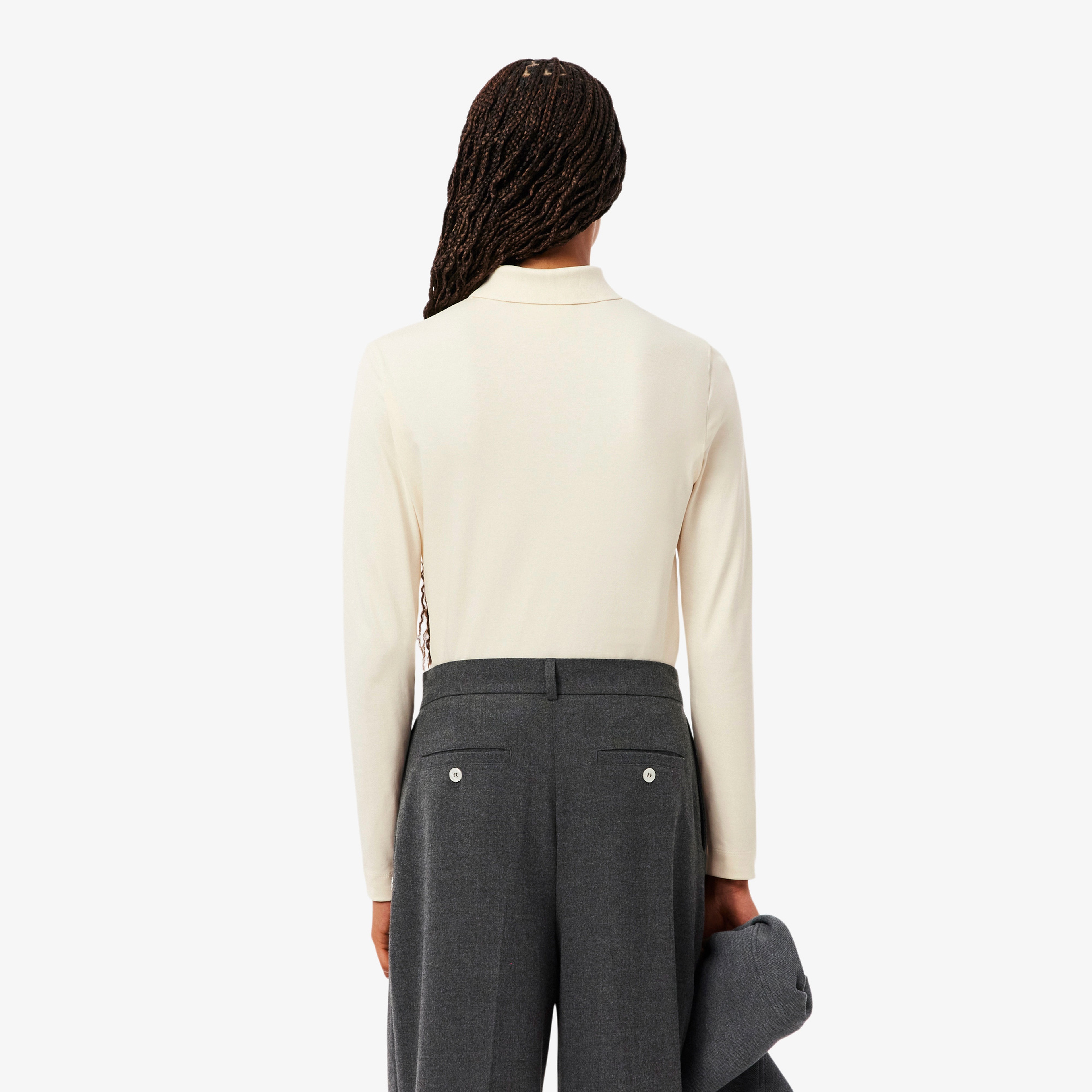 Kadın Regular Fit Uzun Kollu Krem Polo