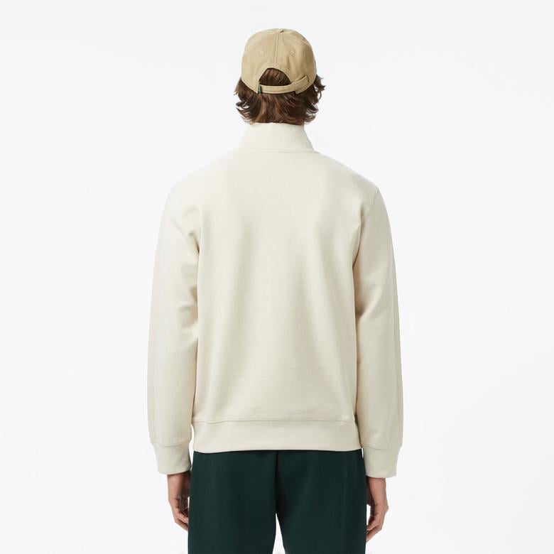 Erkek Classic Fit Yarım Fermuarlı Krem Sweatshirt