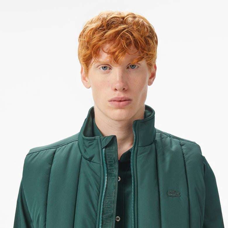 Erkek Dik Yaka Koyu Yeşil Yelek