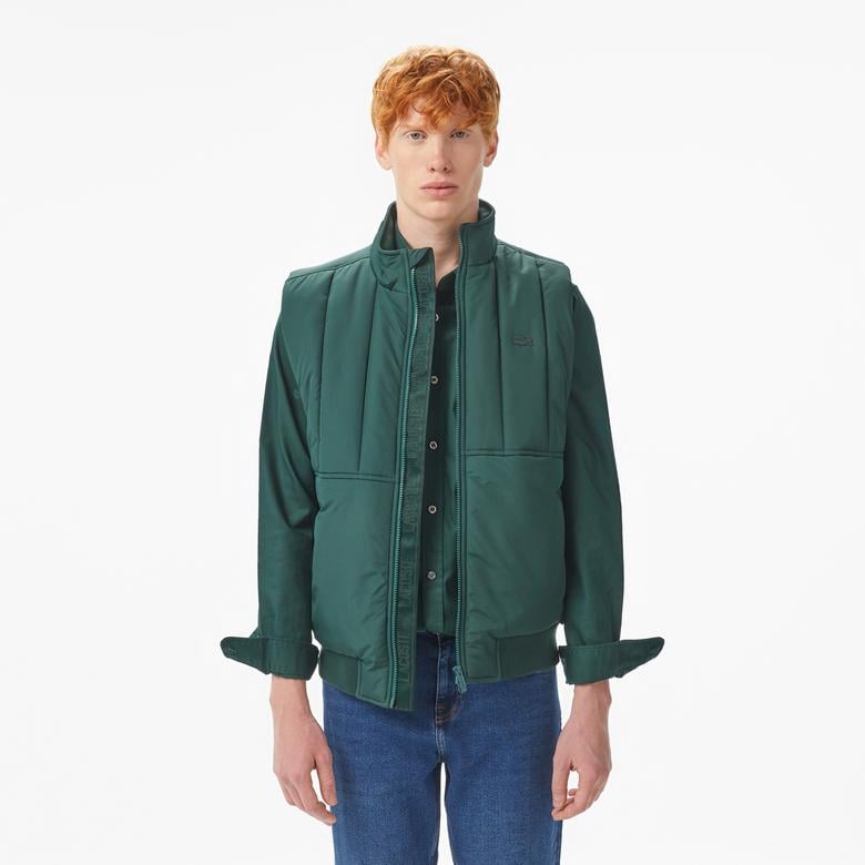 Erkek Dik Yaka Koyu Yeşil Yelek