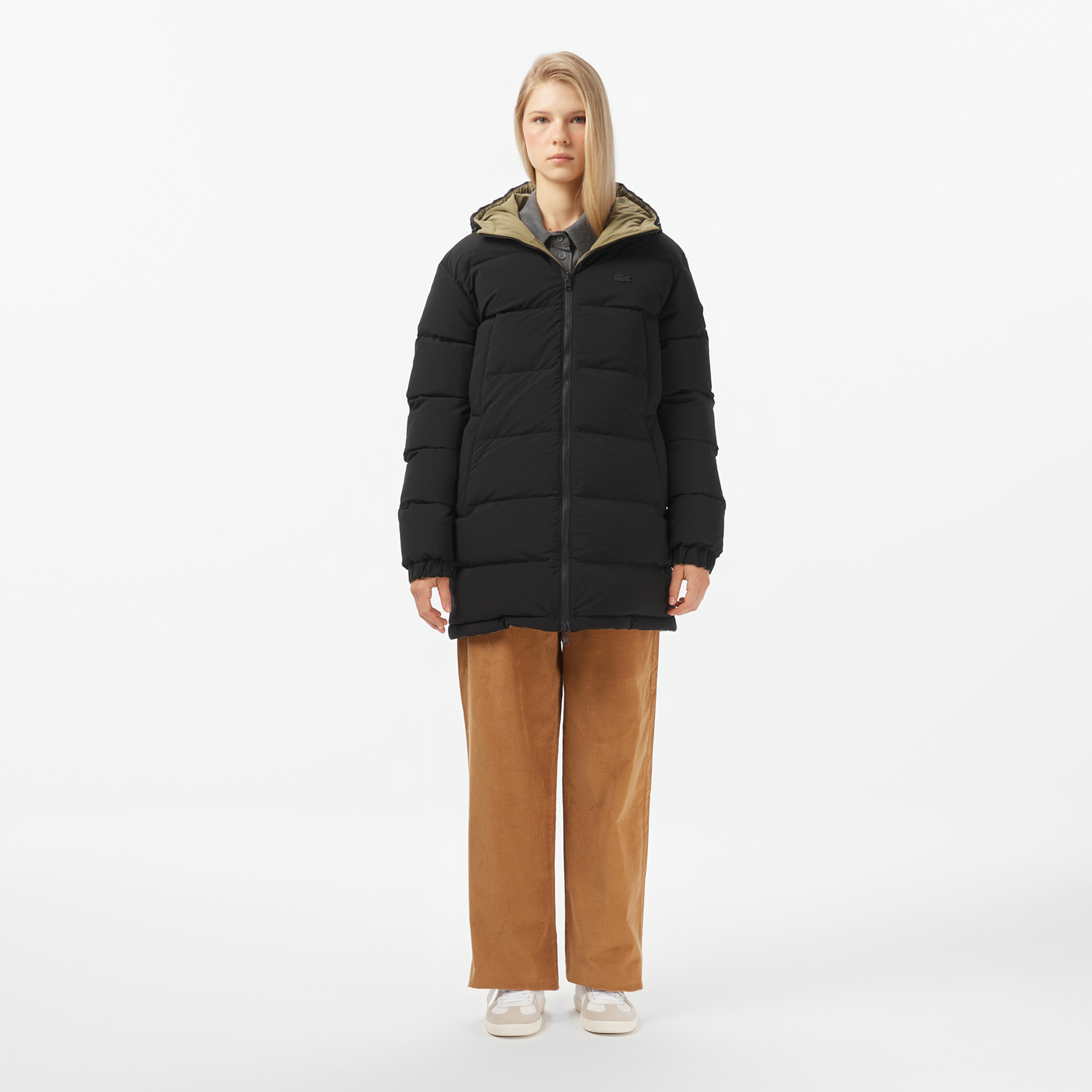 Kadın Kapüşonlu Çift Taraflı Siyah Mont