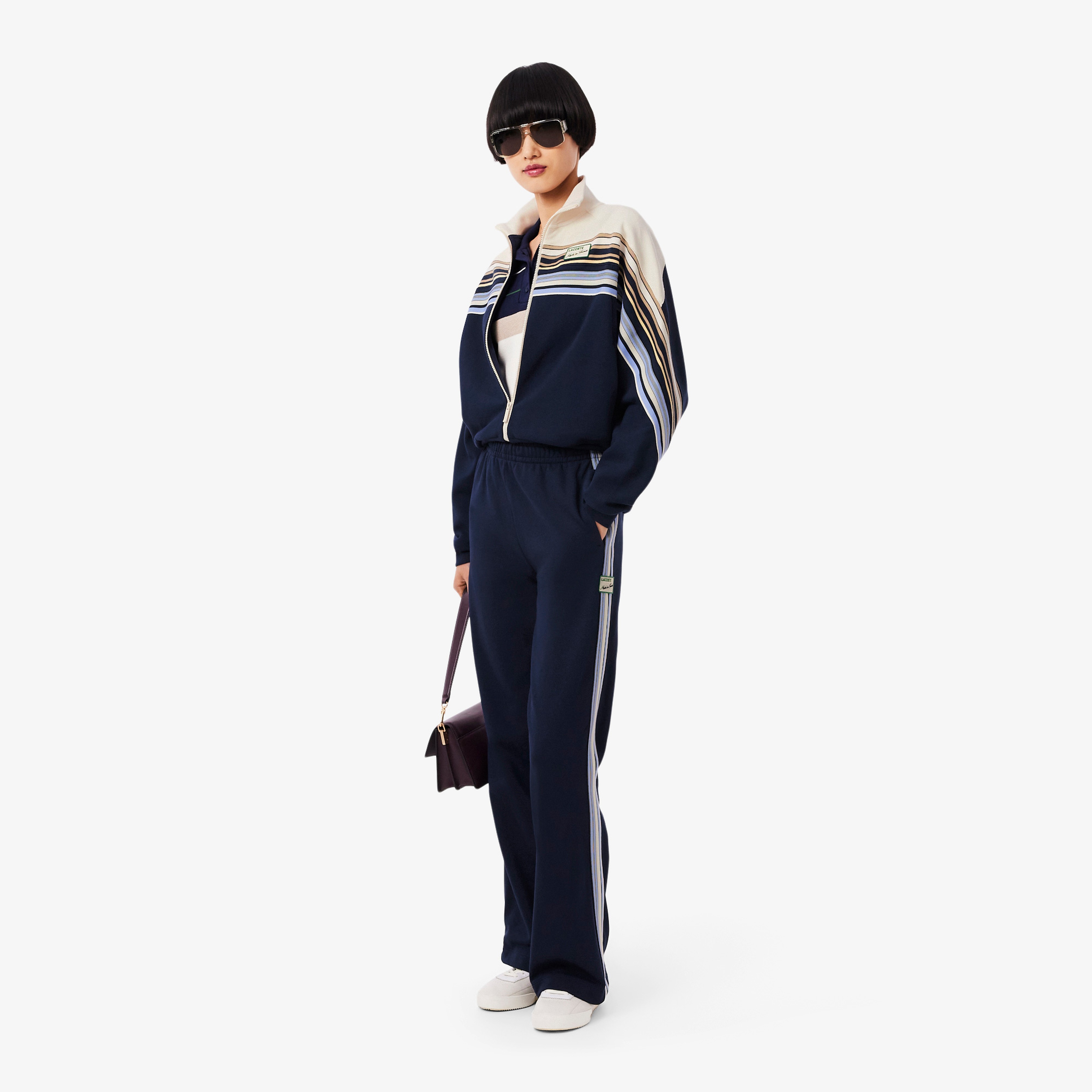 Kadın Relaxed Fit Fermuarlı Çizgili Lacivert Sweatshirt