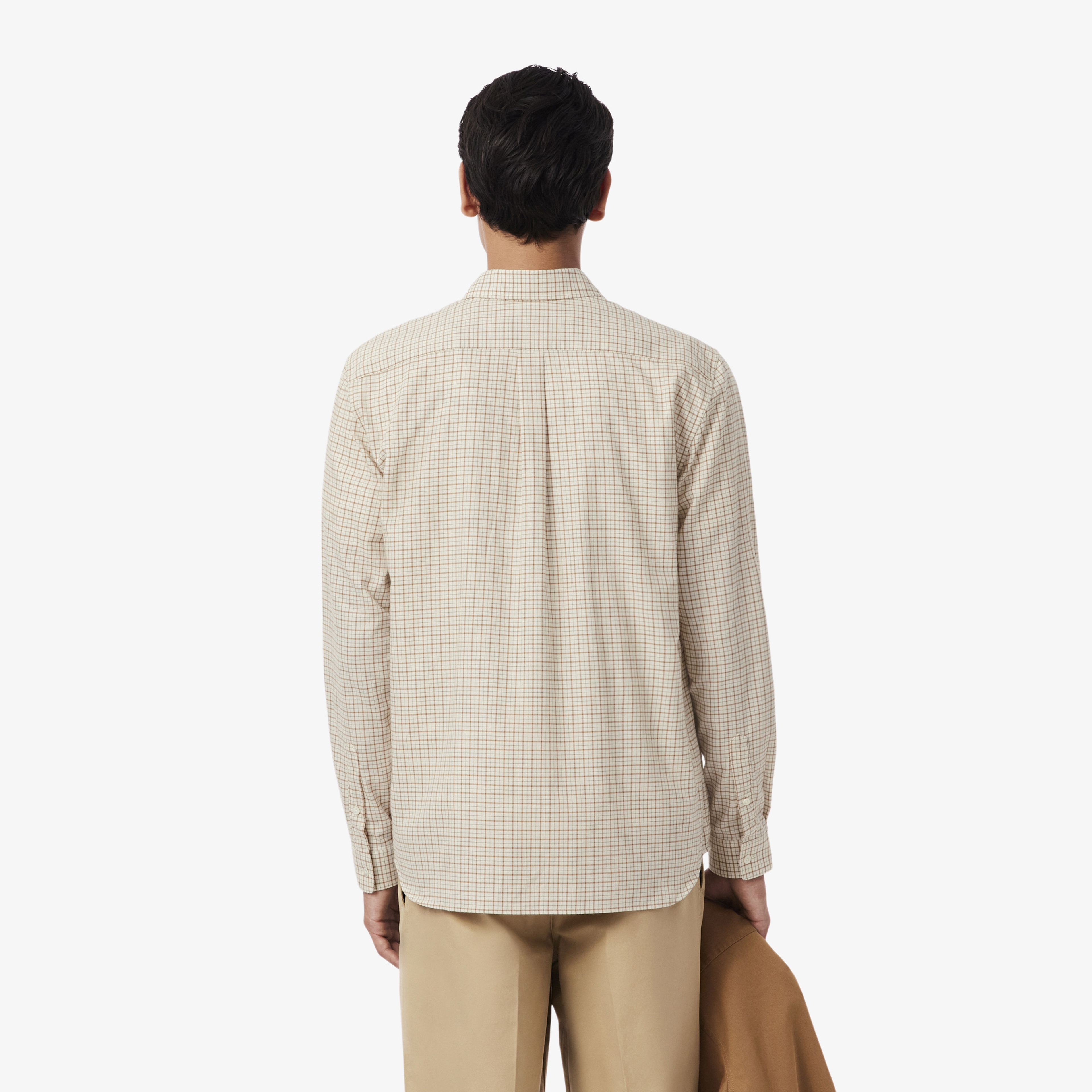 Erkek Regular Fit Kareli Krem Gömlek