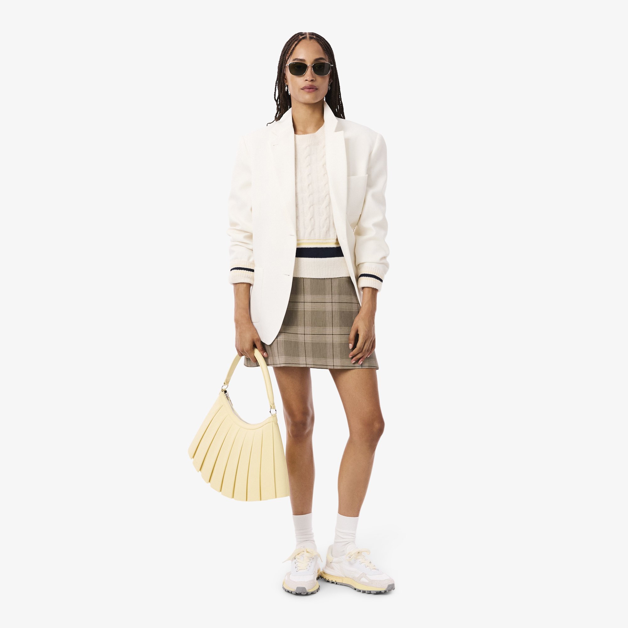 Kadın Classic Fit Kareli Kahverengi Etek