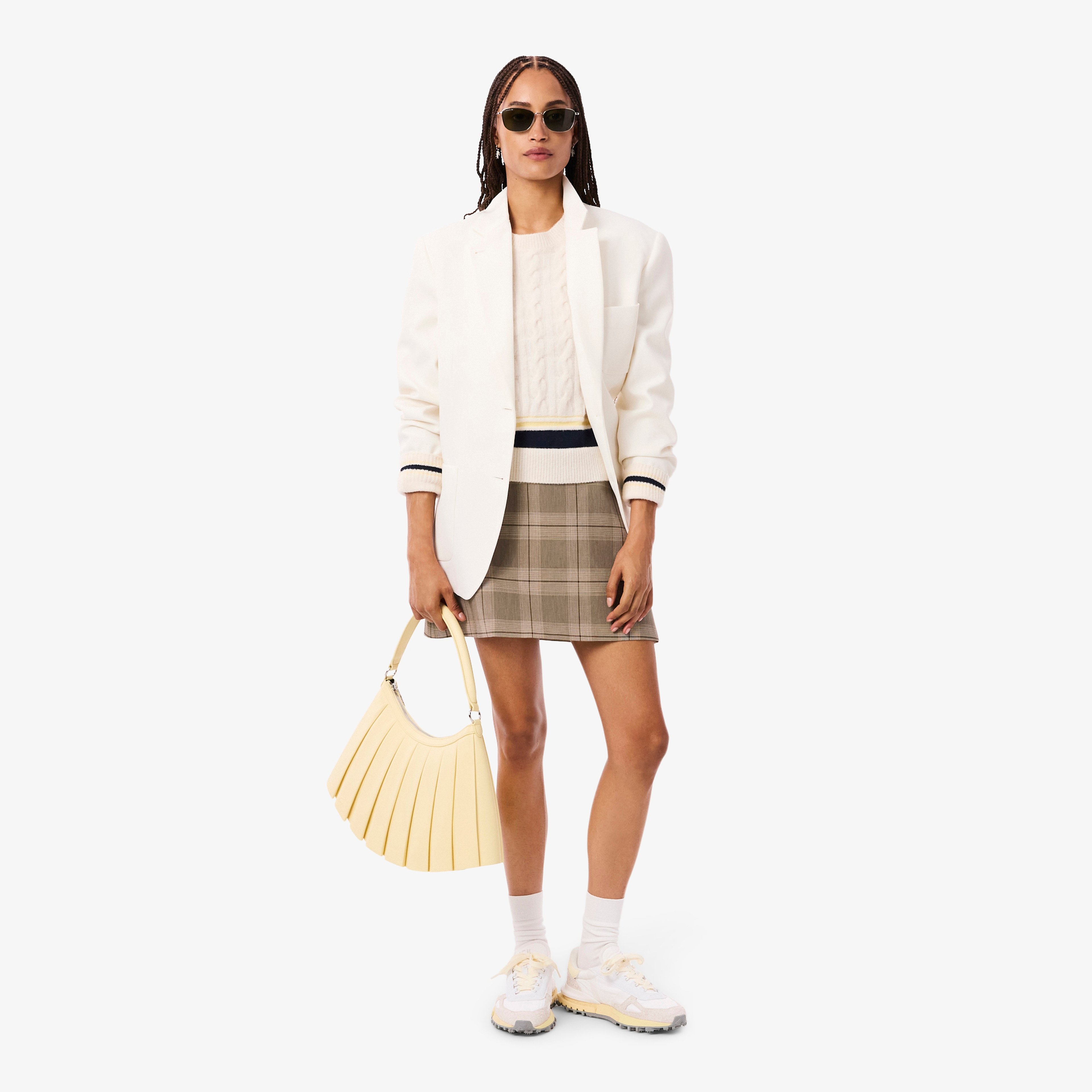 Kadın Classic Fit Kareli Kahverengi Etek