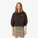Kadın Oversize Fit Polo Yaka Kahverengi Sweatshirt