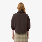 Kadın Oversize Fit Polo Yaka Kahverengi Sweatshirt