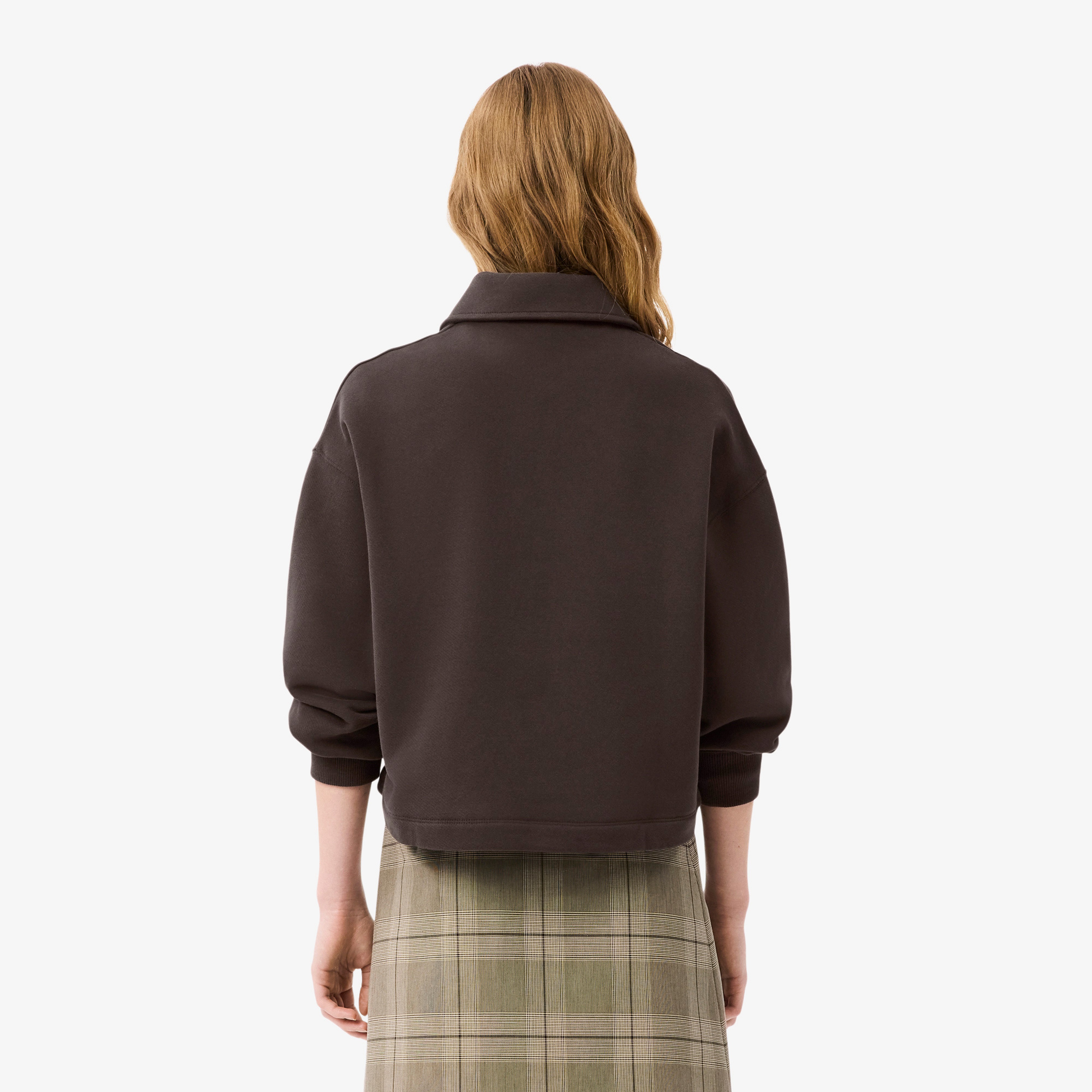 Kadın Oversize Fit Polo Yaka Kahverengi Sweatshirt