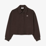 Kadın Oversize Fit Polo Yaka Kahverengi Sweatshirt