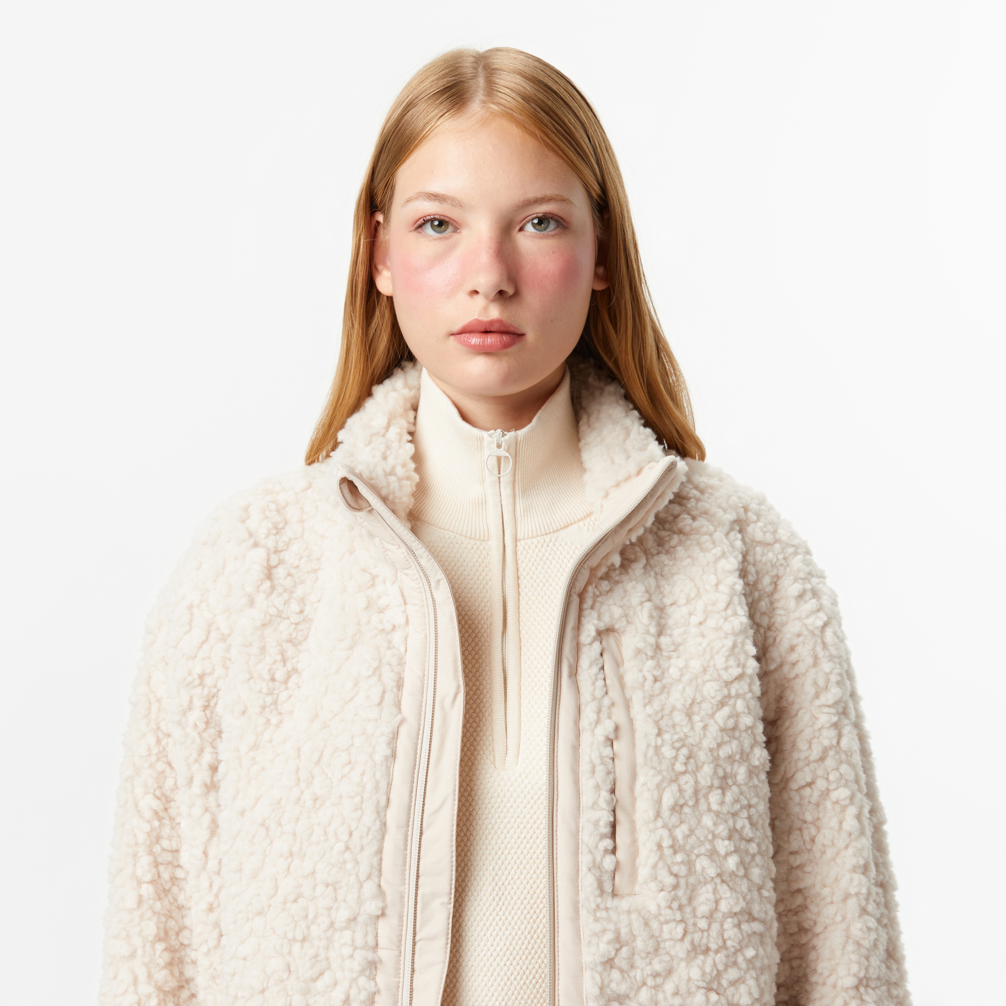 Kadın Dik Yaka Beyaz Ceket