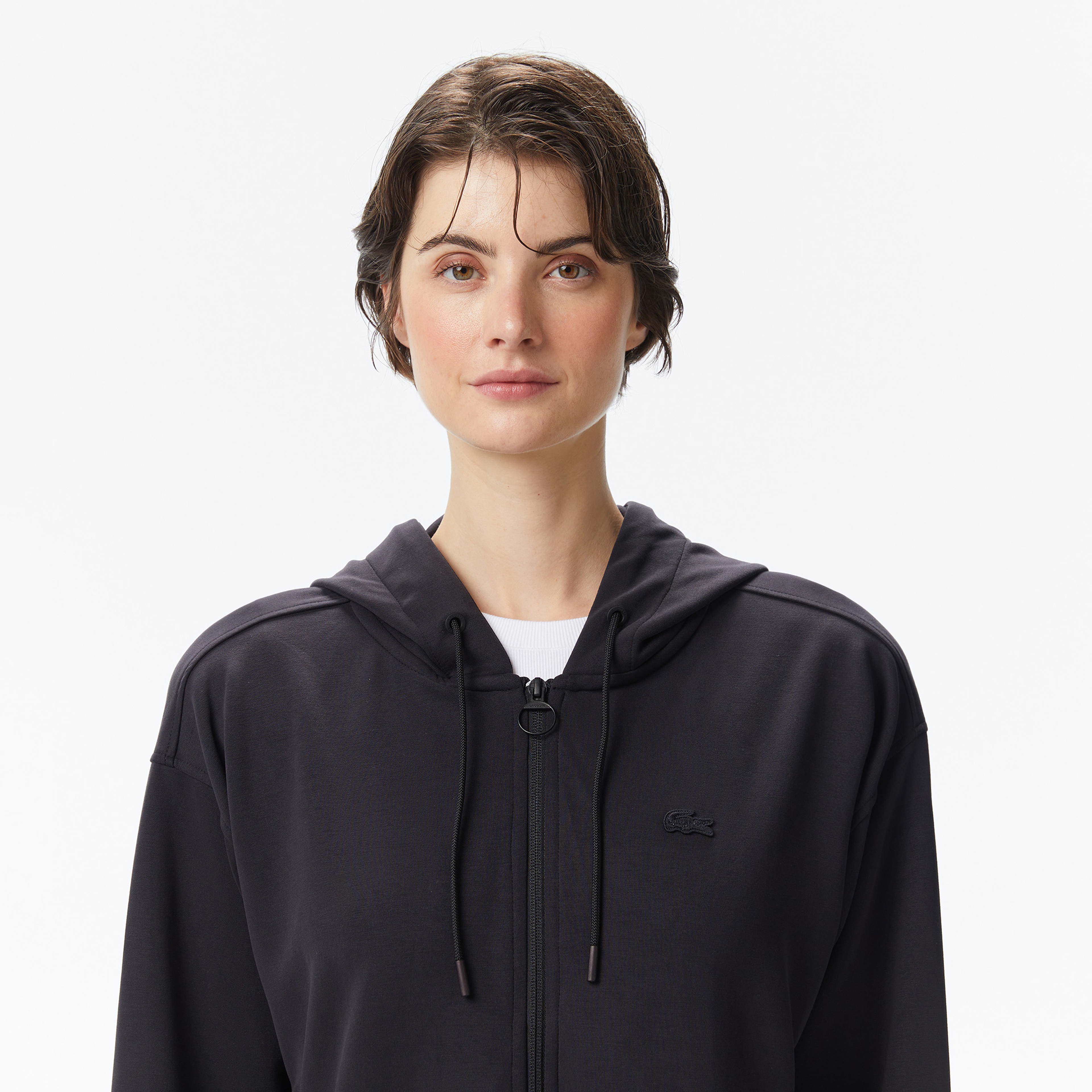 Lacoste Kadın Relaxed Fit Kapüşonlu Siyah Sweatshirt