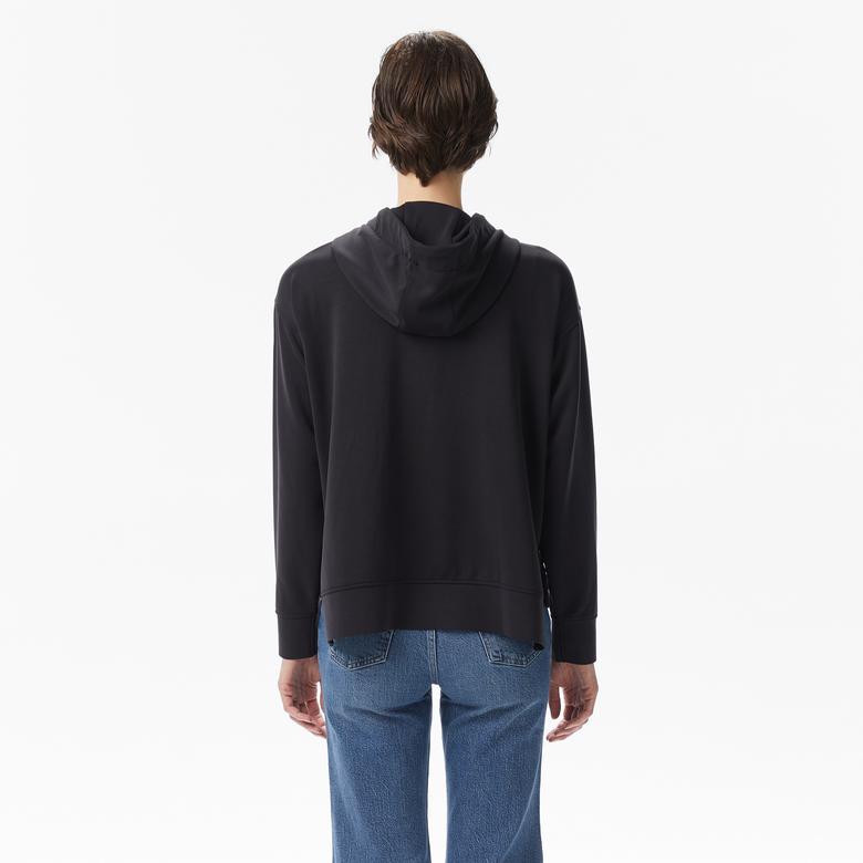 Lacoste Kadın Relaxed Fit Kapüşonlu Siyah Sweatshirt