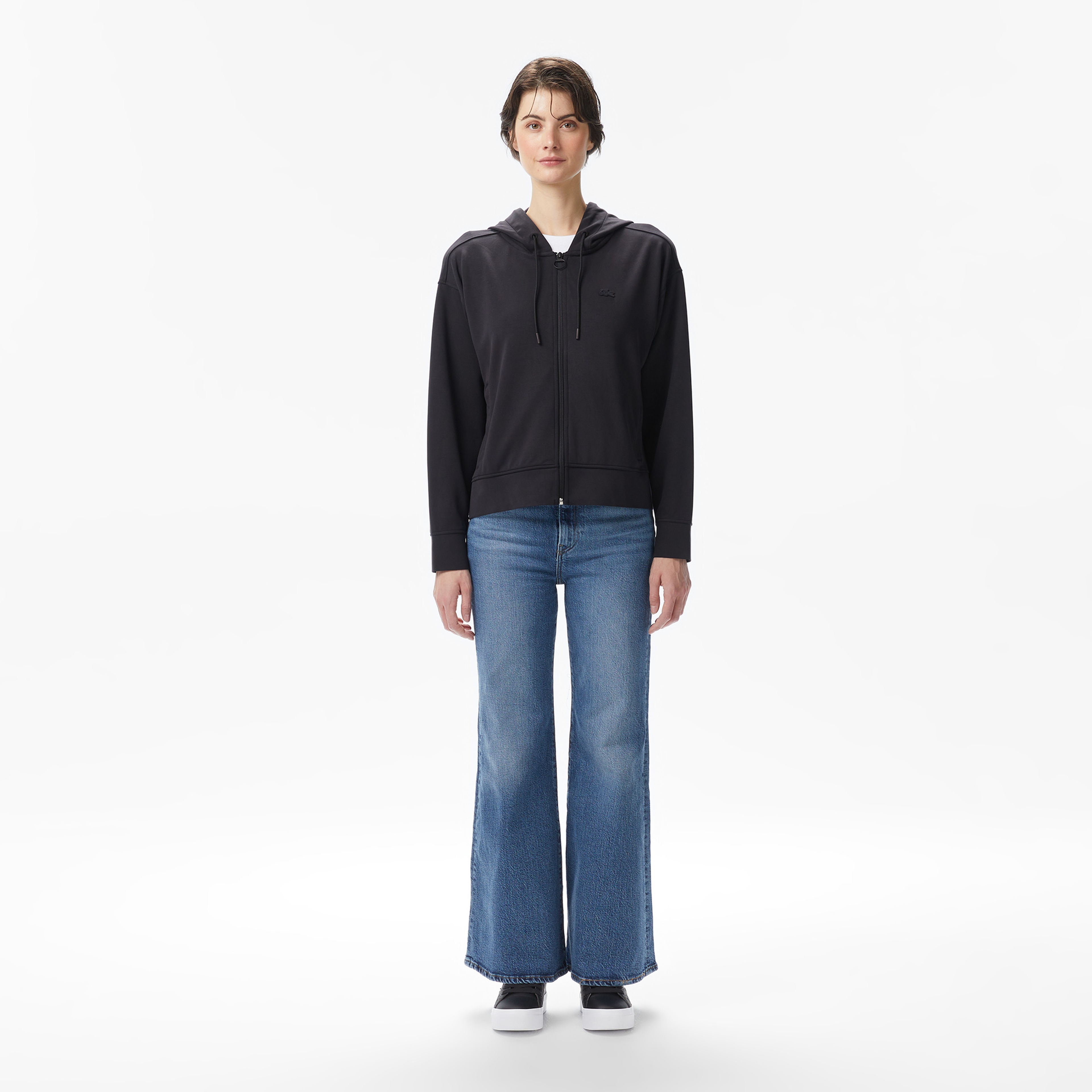 Lacoste Kadın Relaxed Fit Kapüşonlu Siyah Sweatshirt