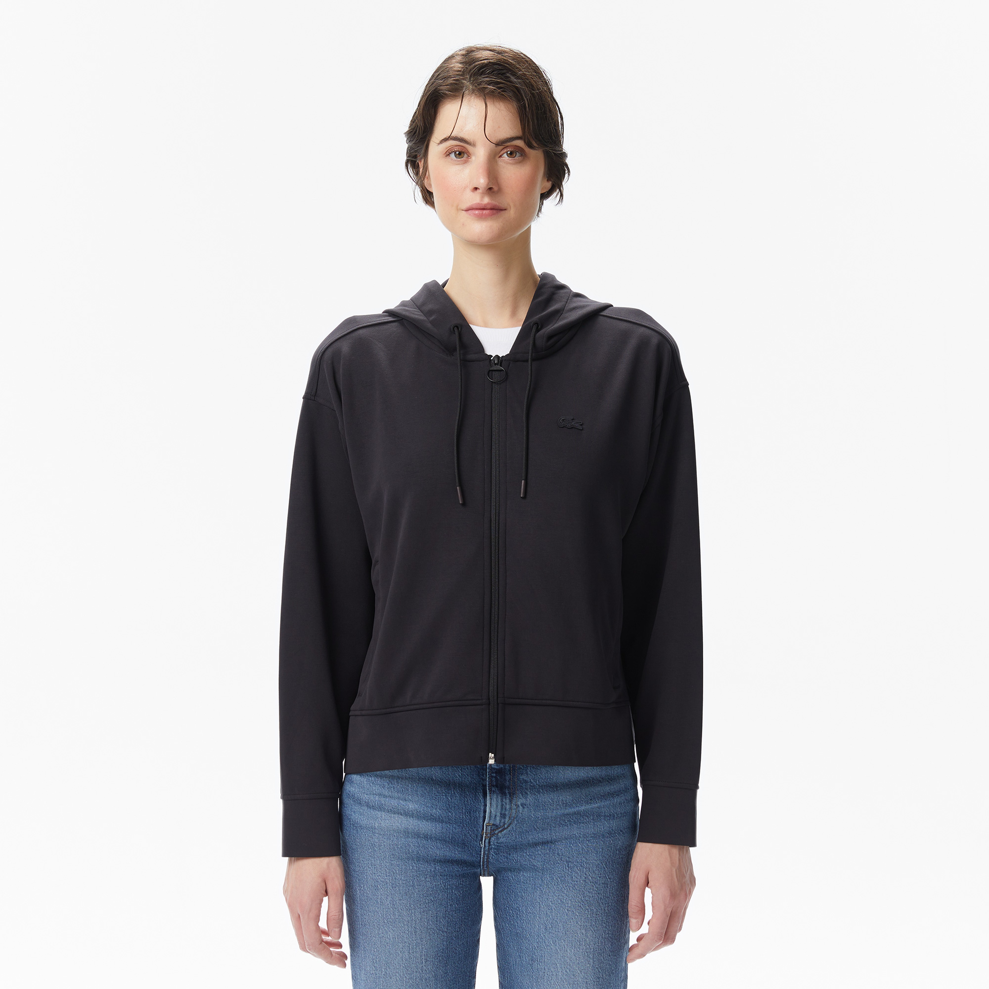 Lacoste Kadın Relaxed Fit Kapüşonlu Siyah Sweatshirt