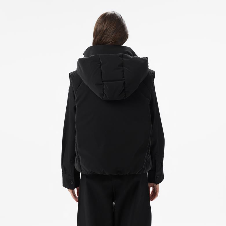 Kadın Kapüşonlu Siyah Yelek