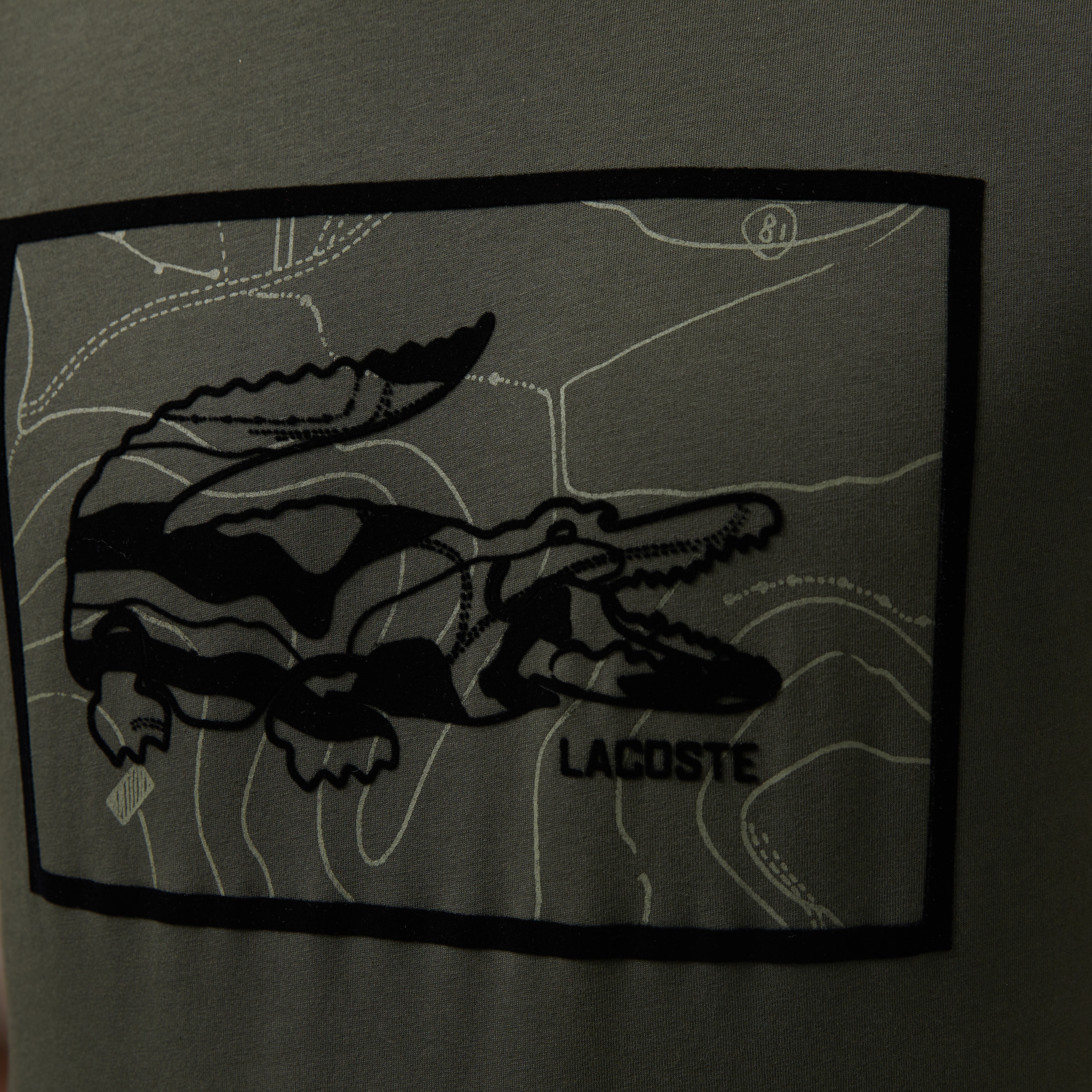 Erkek Bisiklet Yaka Baskılı Haki T-Shirt