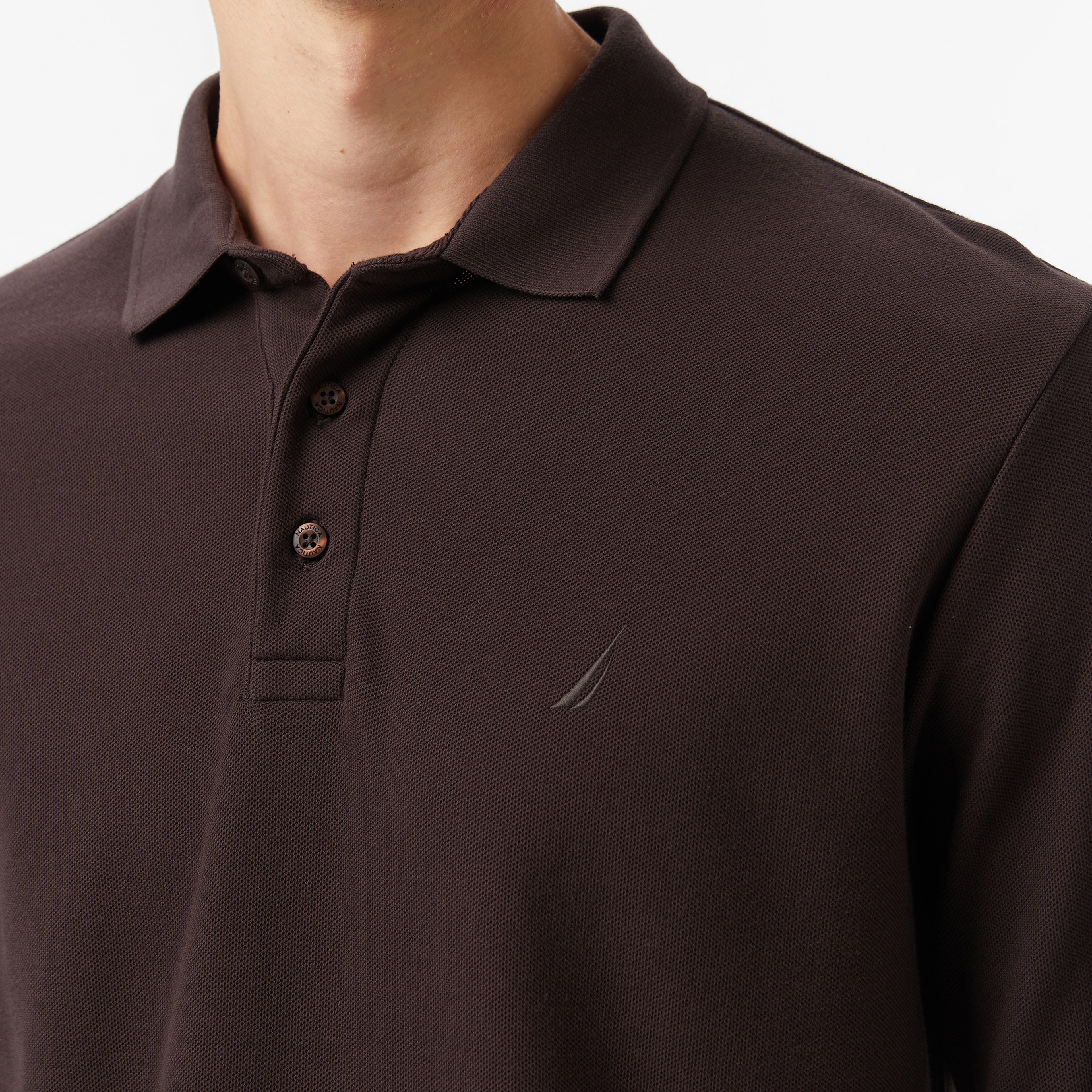 Nautica Classic Fit Uzun Kollu Polo Yaka Erkek Kahverengi T-shirt,