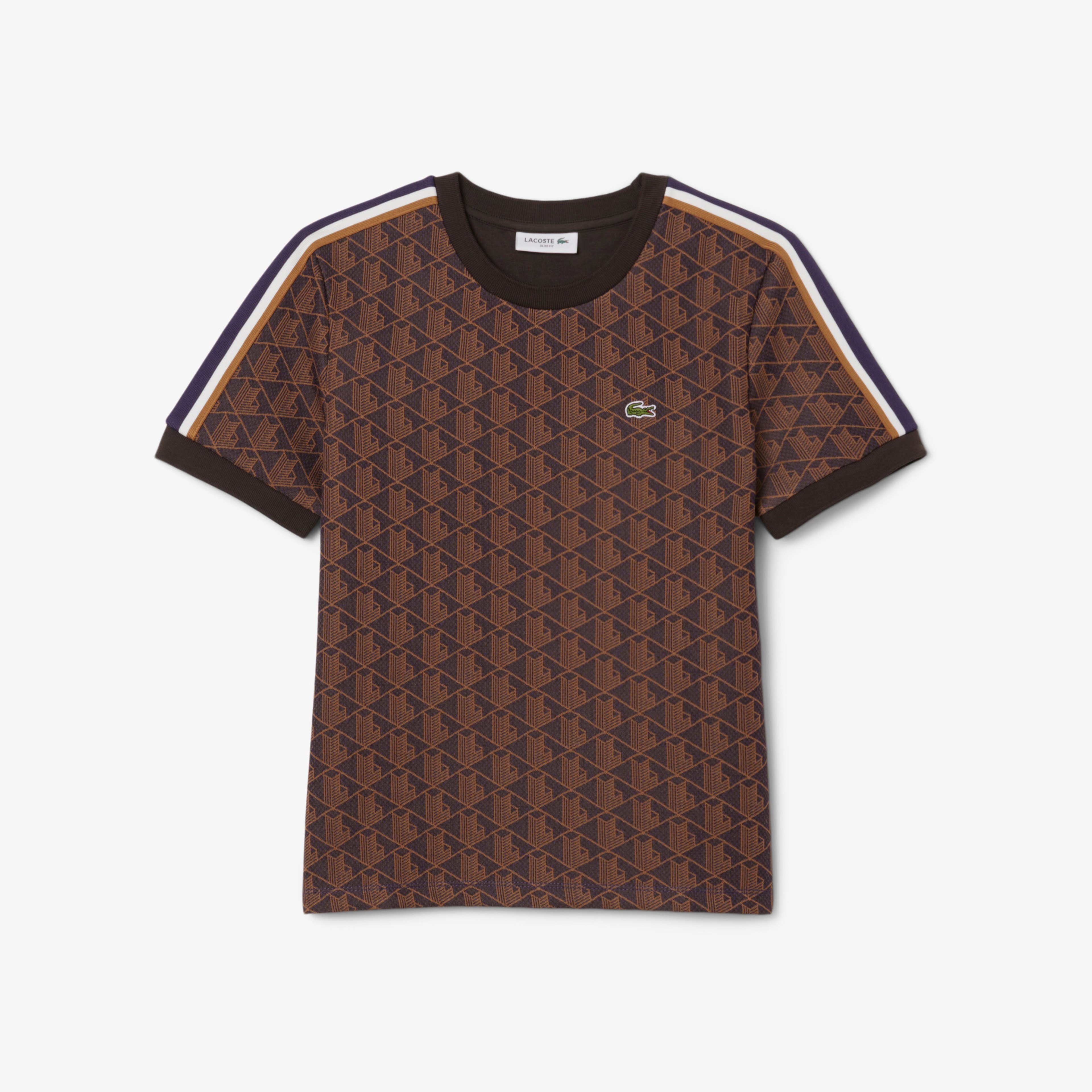 Lacoste Monogram Slim Fit Jacquard Kadın kahverengi T-Shirt