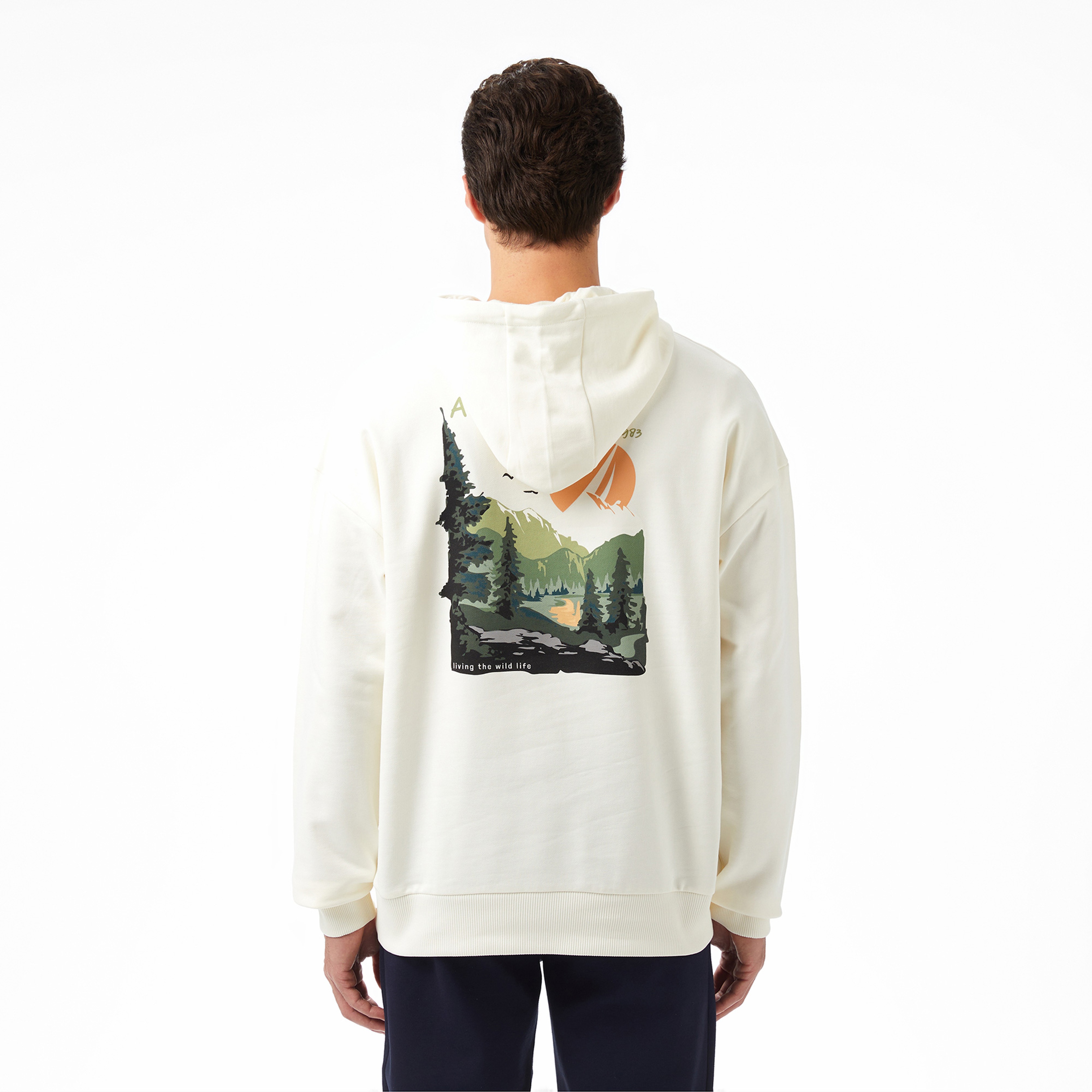 Nautica Erkek Krem Oversize Kapüşonlu Sweatshirt