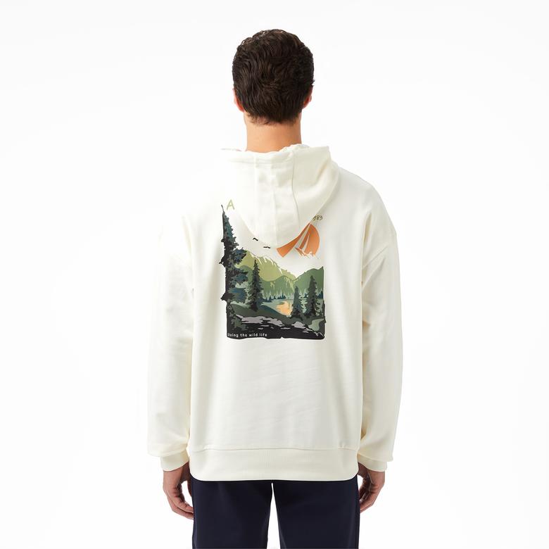 Nautica Erkek Krem Oversize Kapüşonlu Sweatshirt