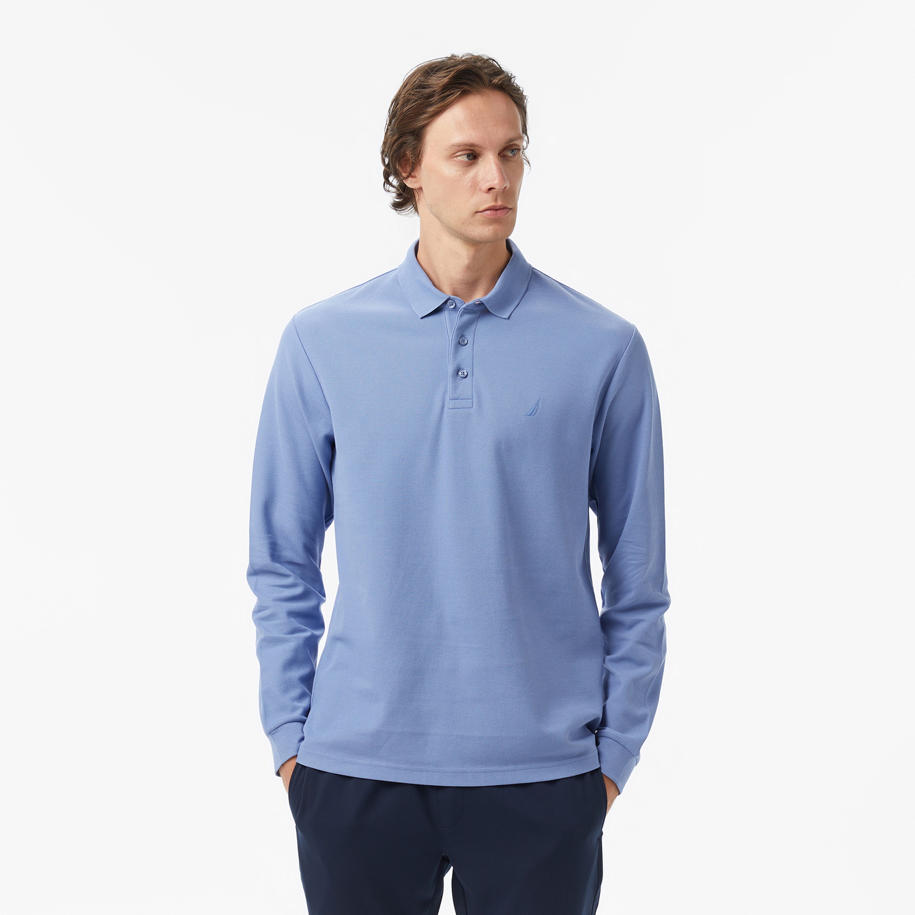 Nautica Classic Fit Uzun Kollu Polo Yaka Erkek Mavi T-shirt