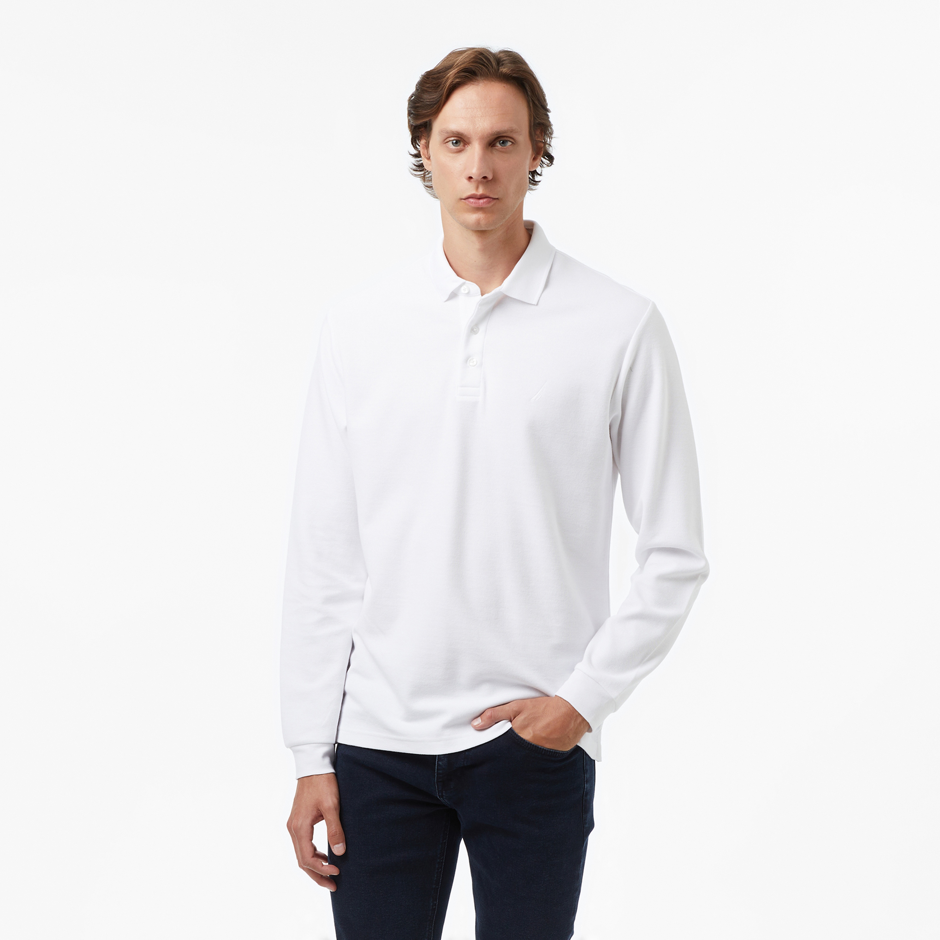 Nautica Erkek Beyaz Classic Fit Uzun Kollu Polo Yaka T-Shirt