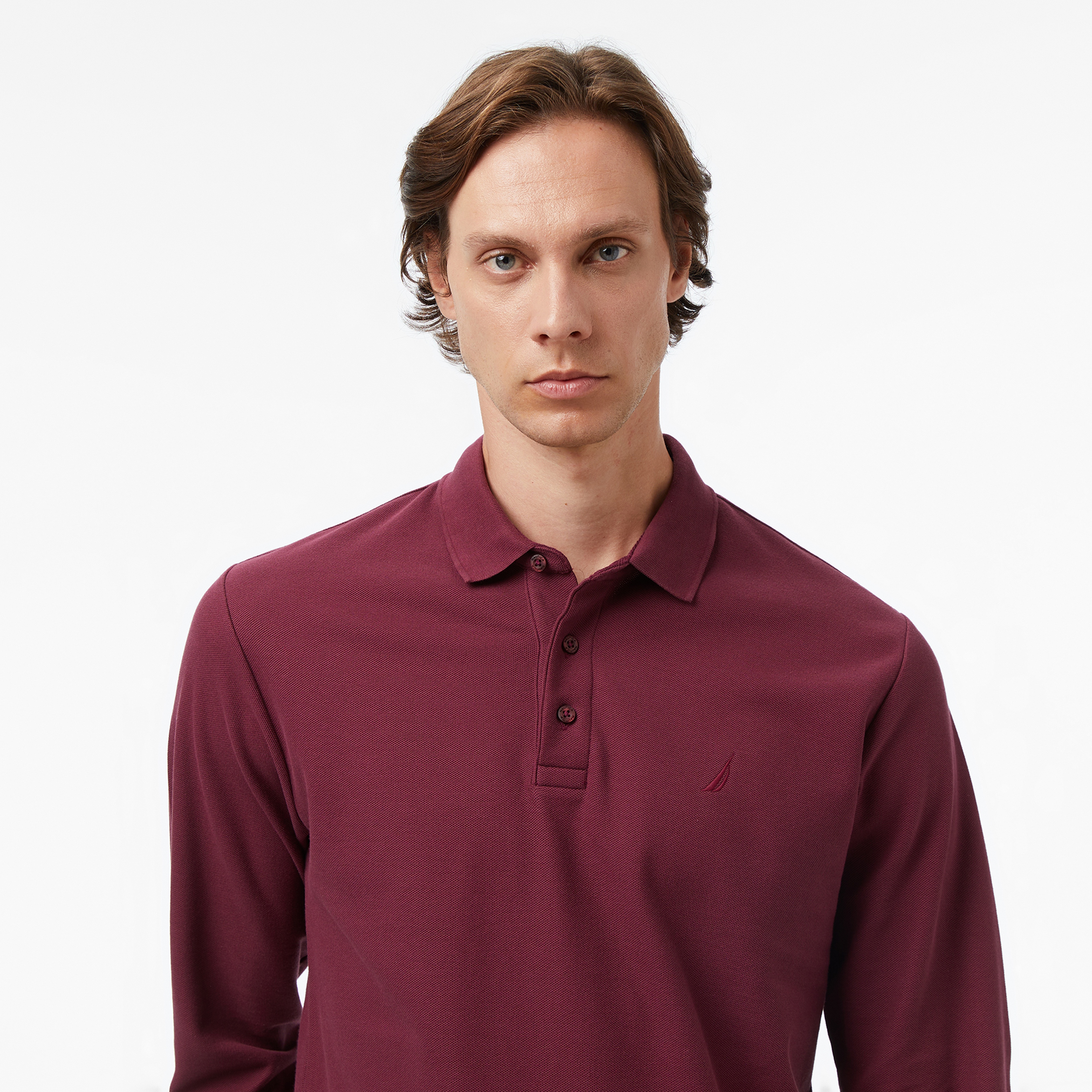 Nautica Erkek Bordo Classic Fit Uzun Kollu Polo Yaka T-Shirt