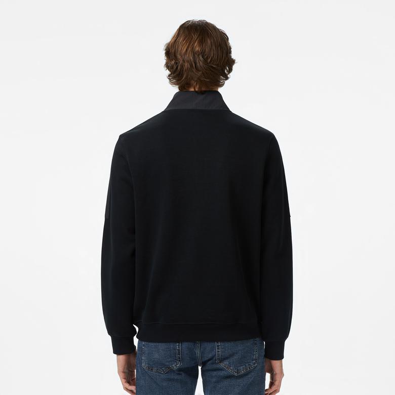 Erkek Classic Fit Yarım Fermuarlı Siyah Sweatshirt