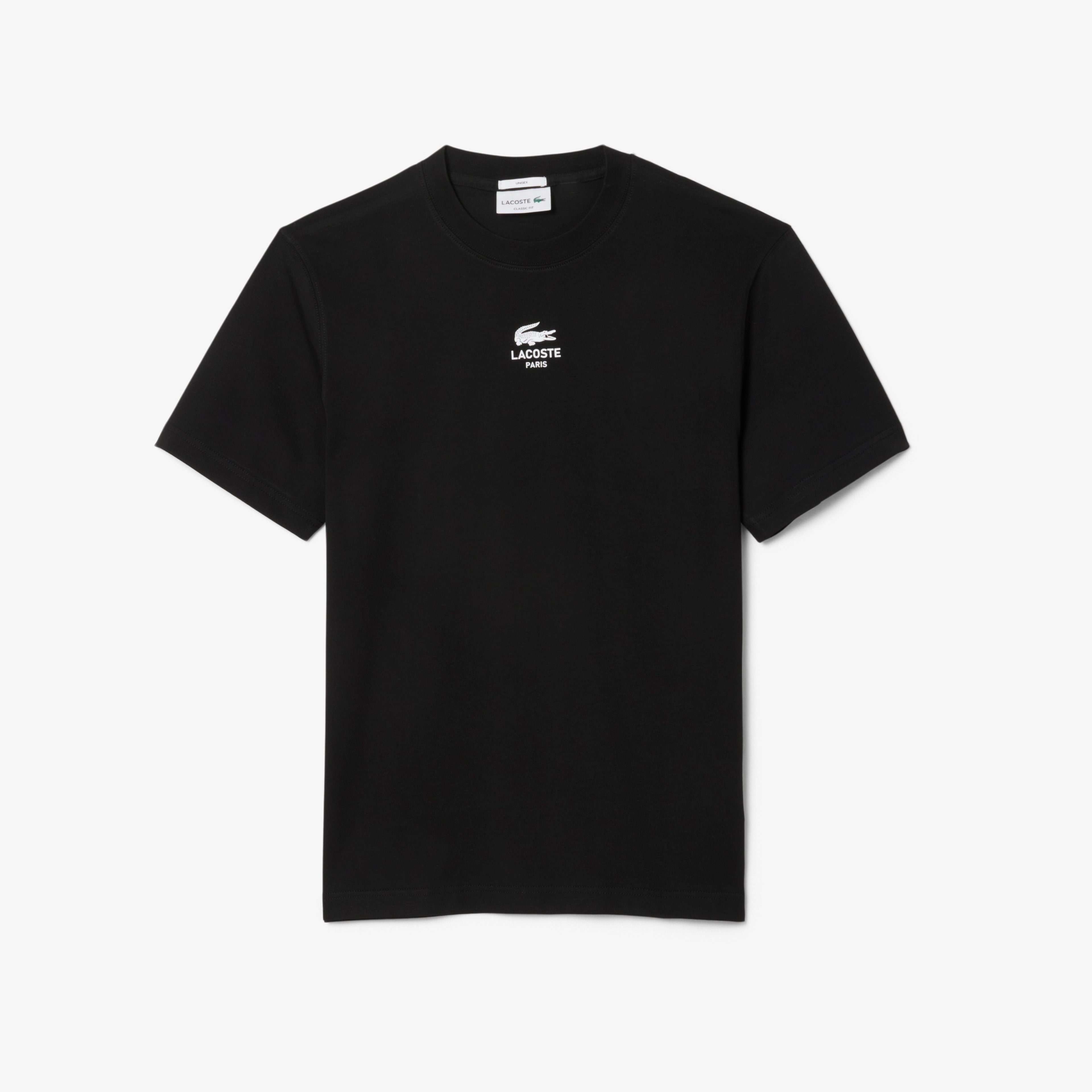 Lacoste Signature Print Paris Unisex Siyah T-Shirt