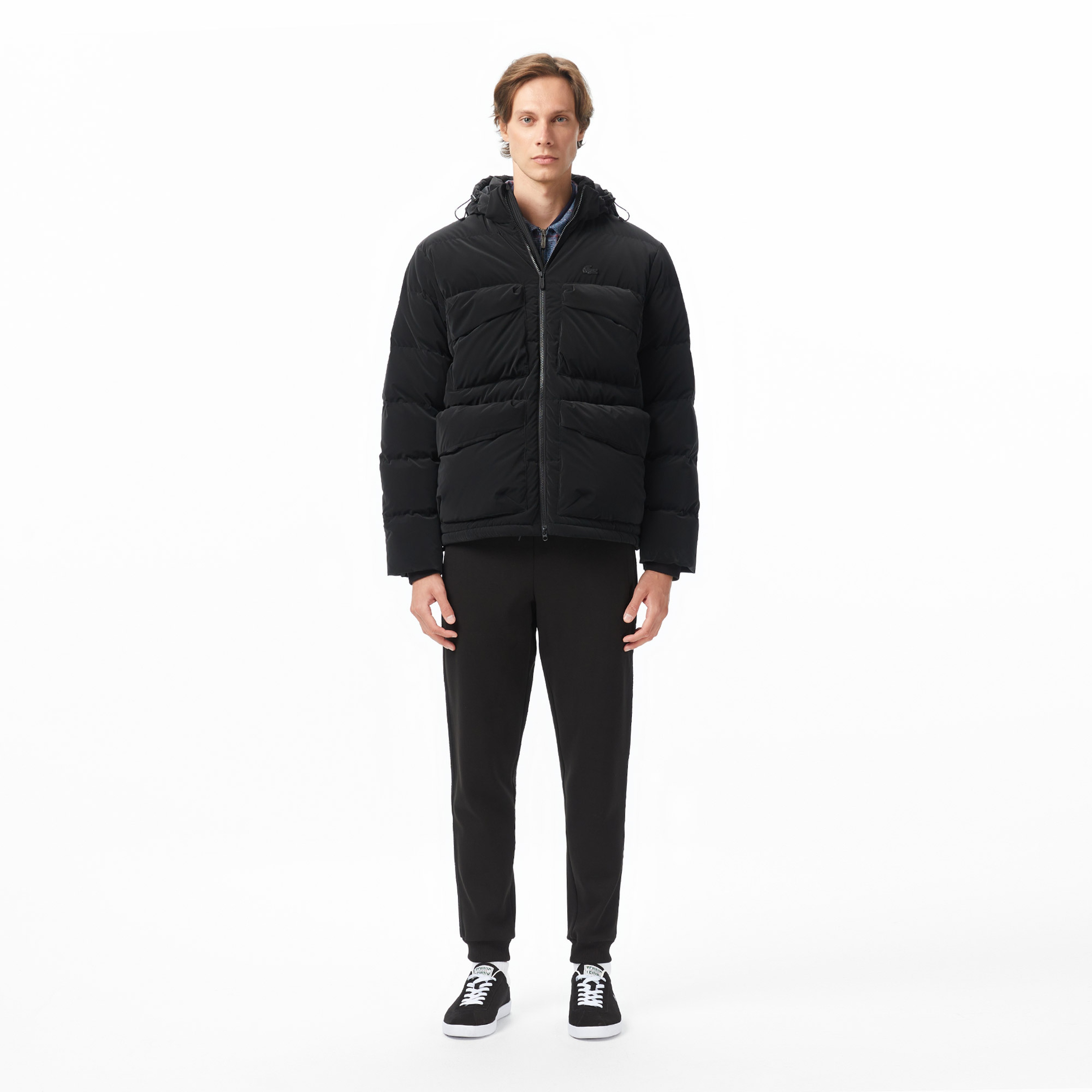 Erkek Kapüşonlu Siyah Mont