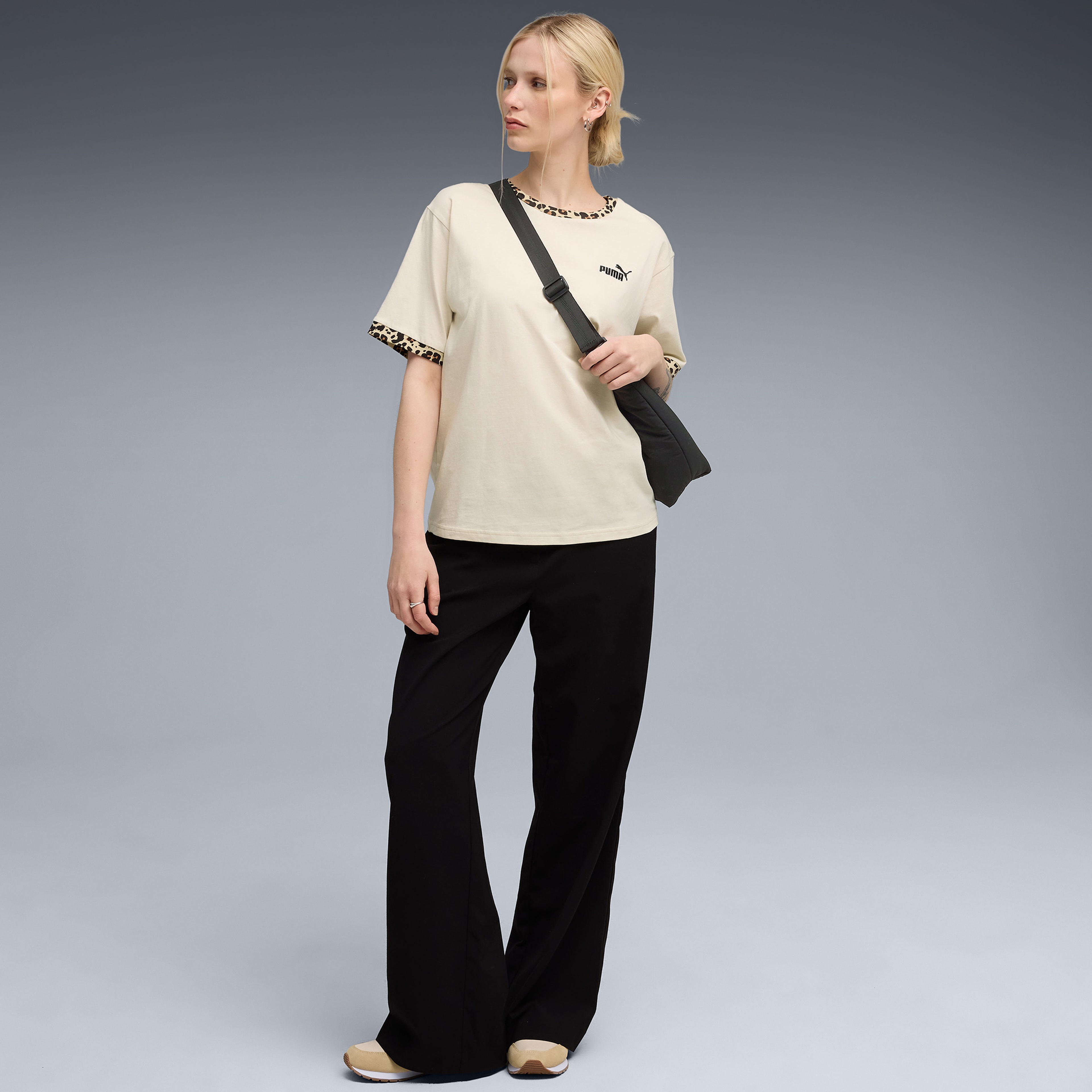 Puma Essentials Animal Print Kadın Krem T-Shirt