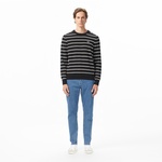 Erkek Classic Fit Bisiklet Yaka Çizgili Siyah Kazak