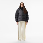 Kadın Kapüşonlu Renk Bloklu Siyah Mont