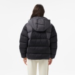 Kadın Kapüşonlu Renk Bloklu Siyah Mont