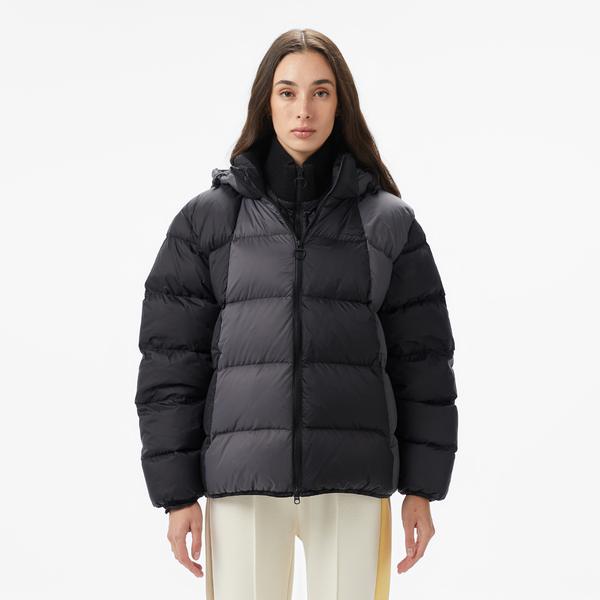 Kadın Kapüşonlu Renk Bloklu Siyah Mont