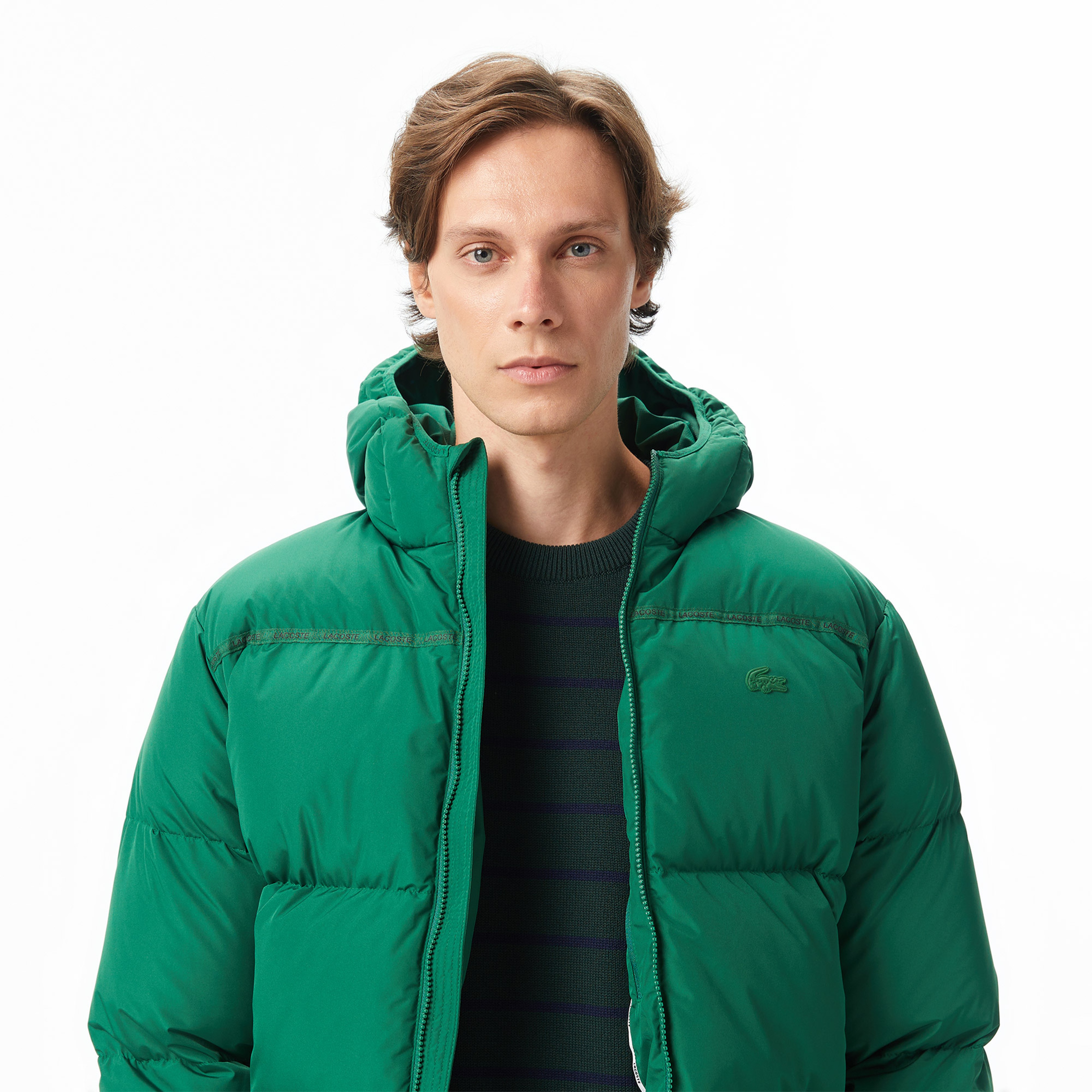 Erkek Relaxed Fit Kapüşonlu Yeşil Mont