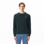 Erkek Classic Fit Bisiklet Yaka Çizgili Yeşil Kazak