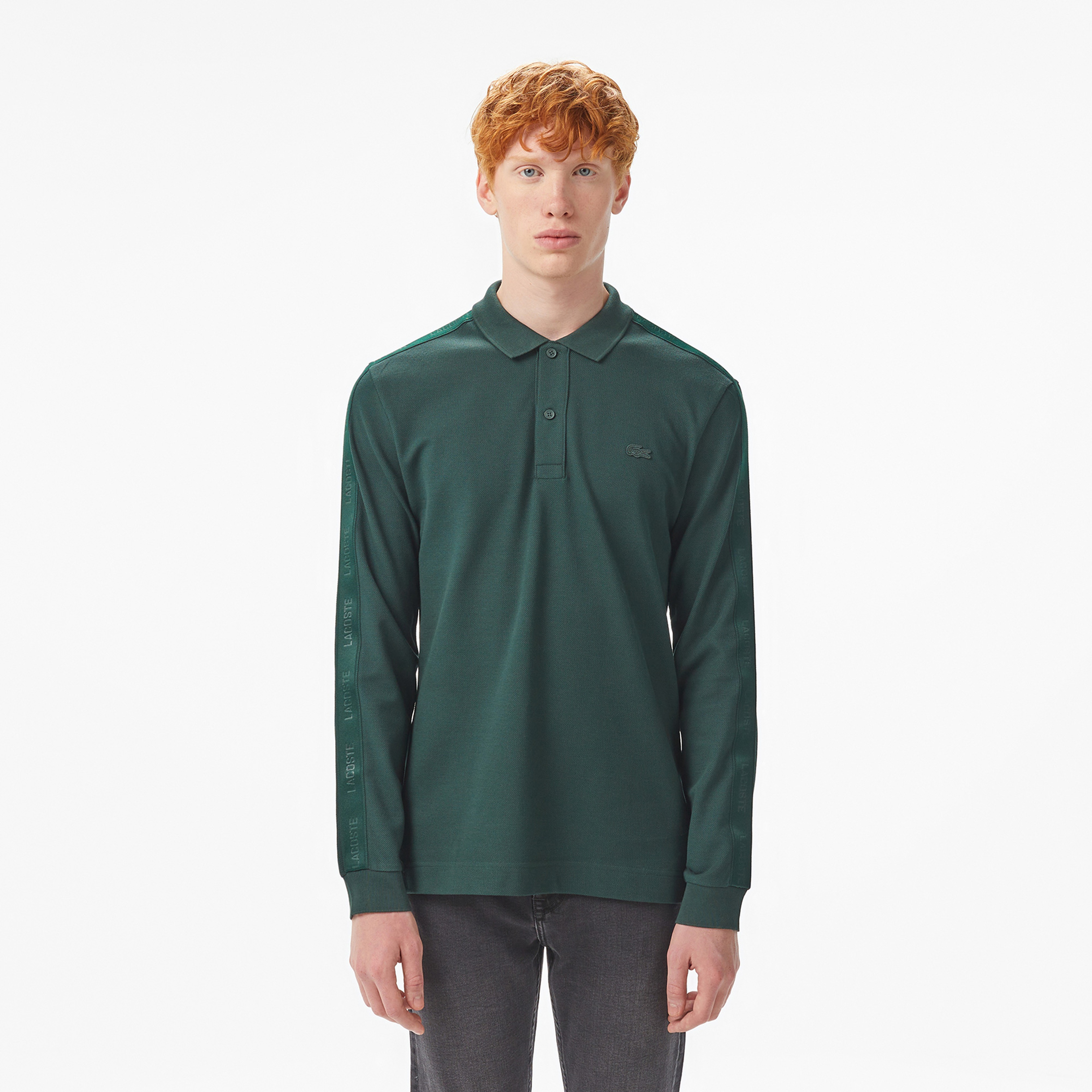 Erkek Regular Fit Uzun Kollu Koyu Yeşil Polo