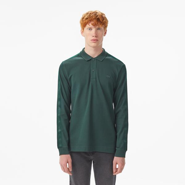Erkek Regular Fit Uzun Kollu Koyu Yeşil Polo