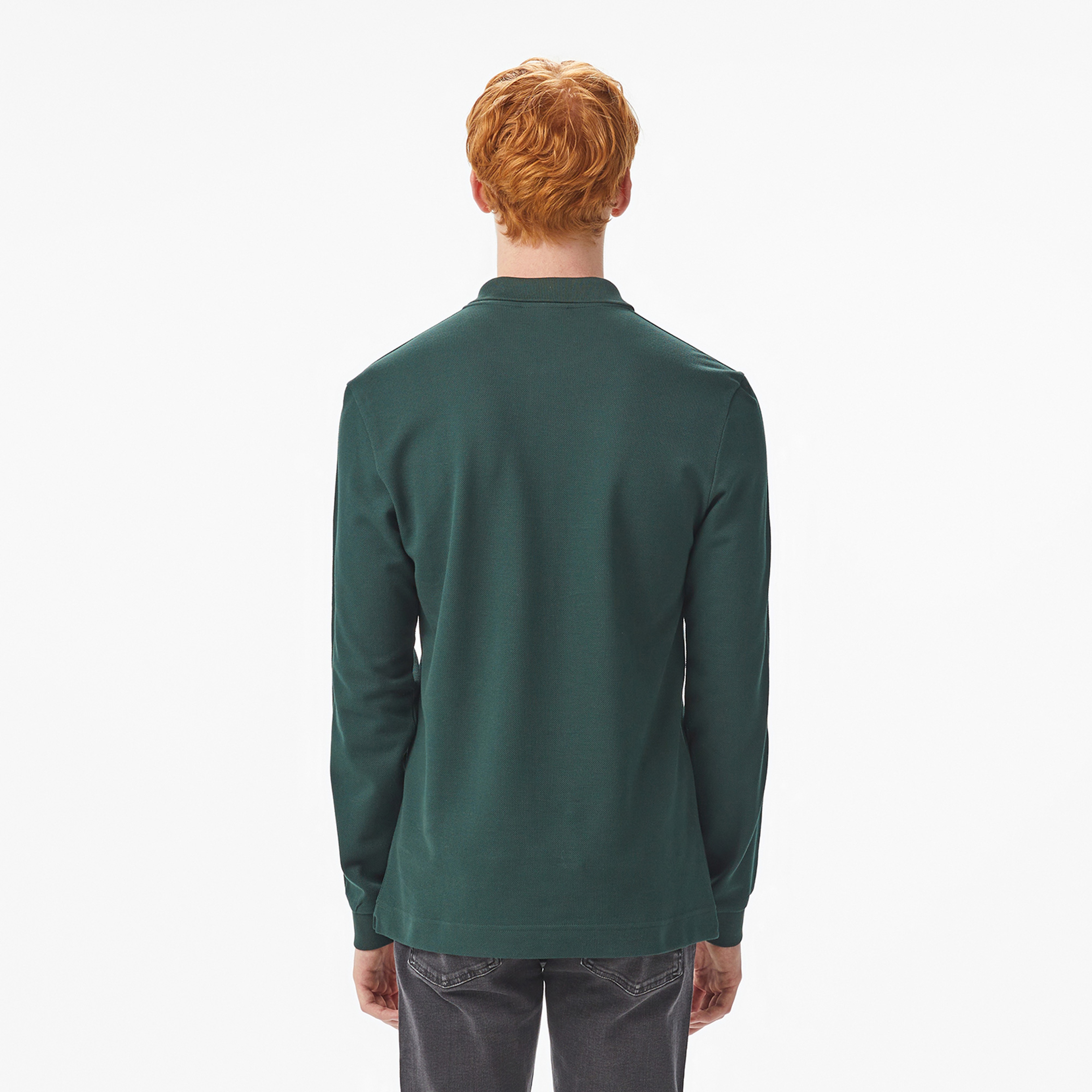 Erkek Regular Fit Uzun Kollu Koyu Yeşil Polo