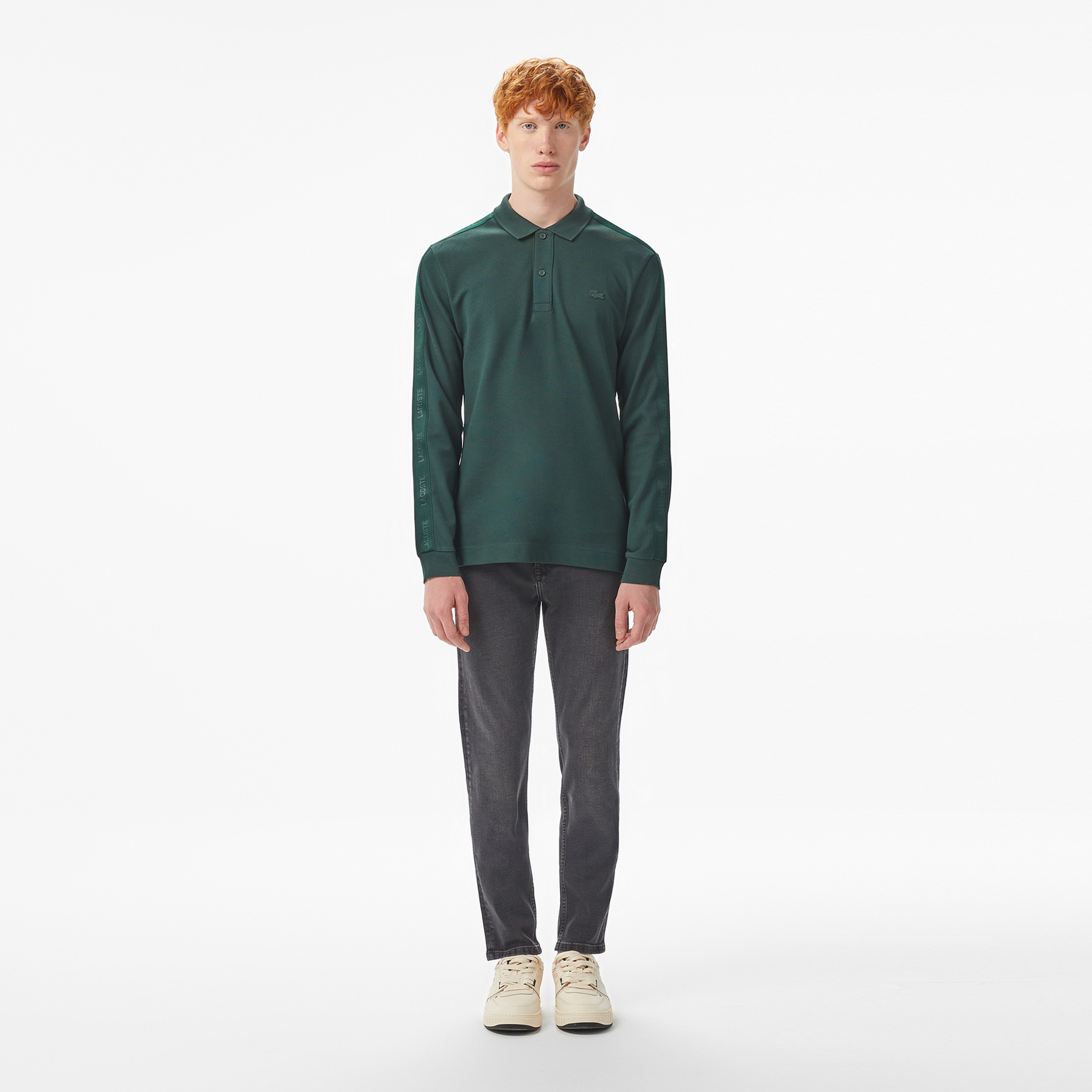 Erkek Regular Fit Uzun Kollu Koyu Yeşil Polo